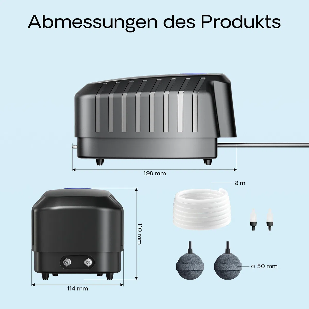 SunSun Cap Sauerstoffpumpe, Luftpumpe für Aquarium und Gartenteich, Teichbelüfter mit Luftausgängen, Belüftungspumpe mit Luftstein und Rückschlagventil