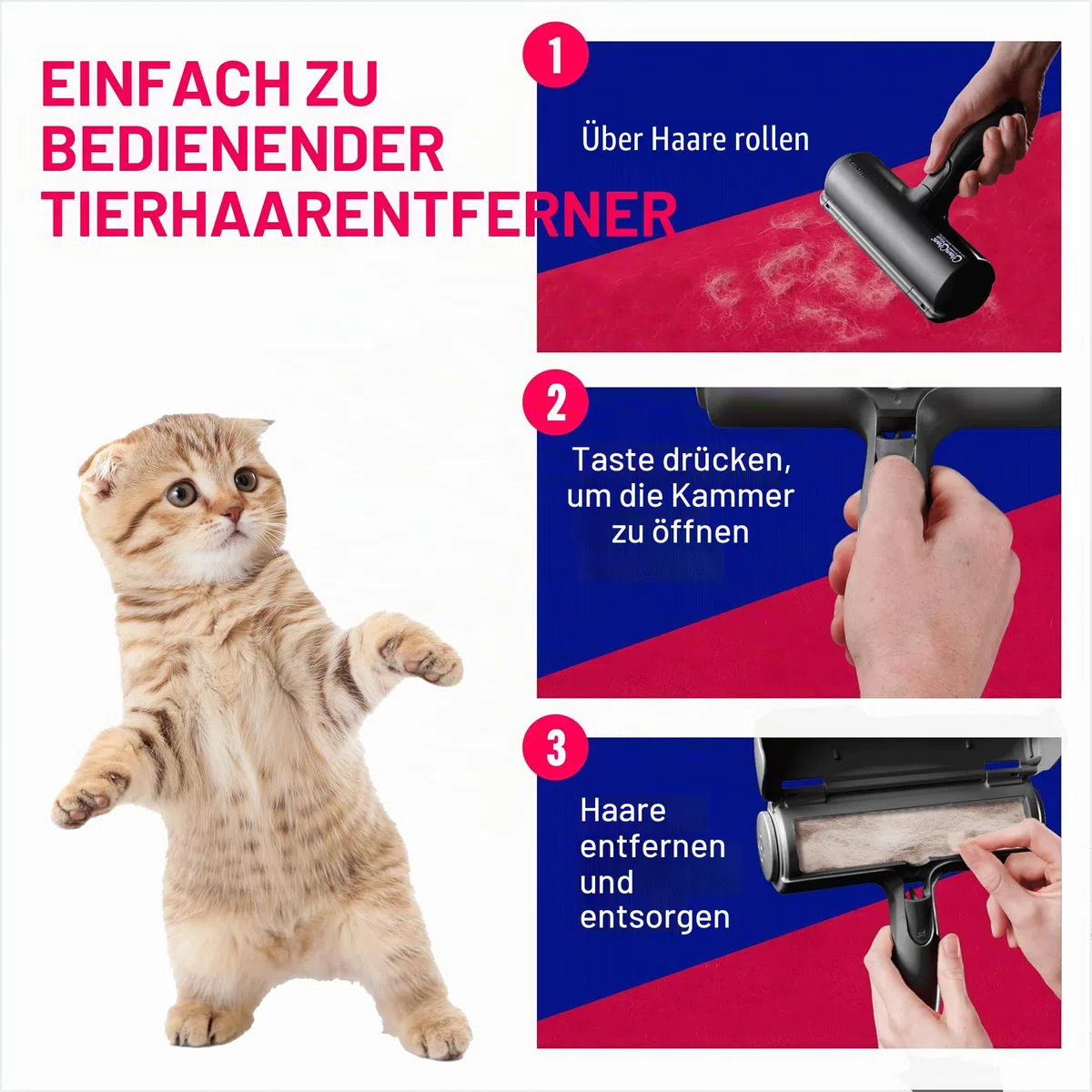 ChomChom Roller Tierhaarentferner – Wiederverwendbare Fusselrolle in Originalgröße für Katzen- und Hundehaare auf Möbeln, Couch, Teppich, Auto, Teppichen und Bettzeug – tragbar, umweltfreundlich