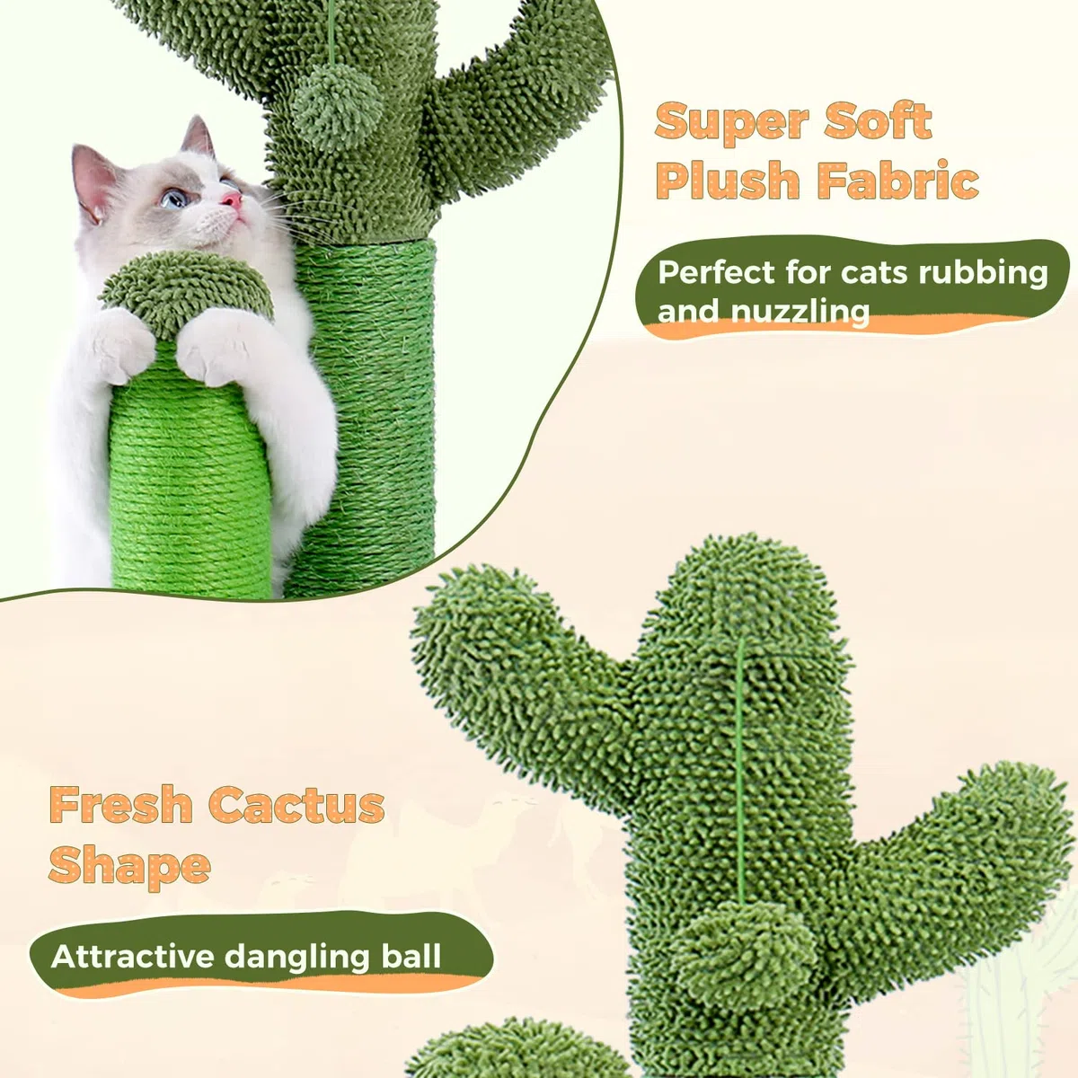 PAWZ Road Kratzbaum Kaktus, kreatives Katzenbaum-Design, 3 Pfosten in 1 Set, braun, L 68,5 cm