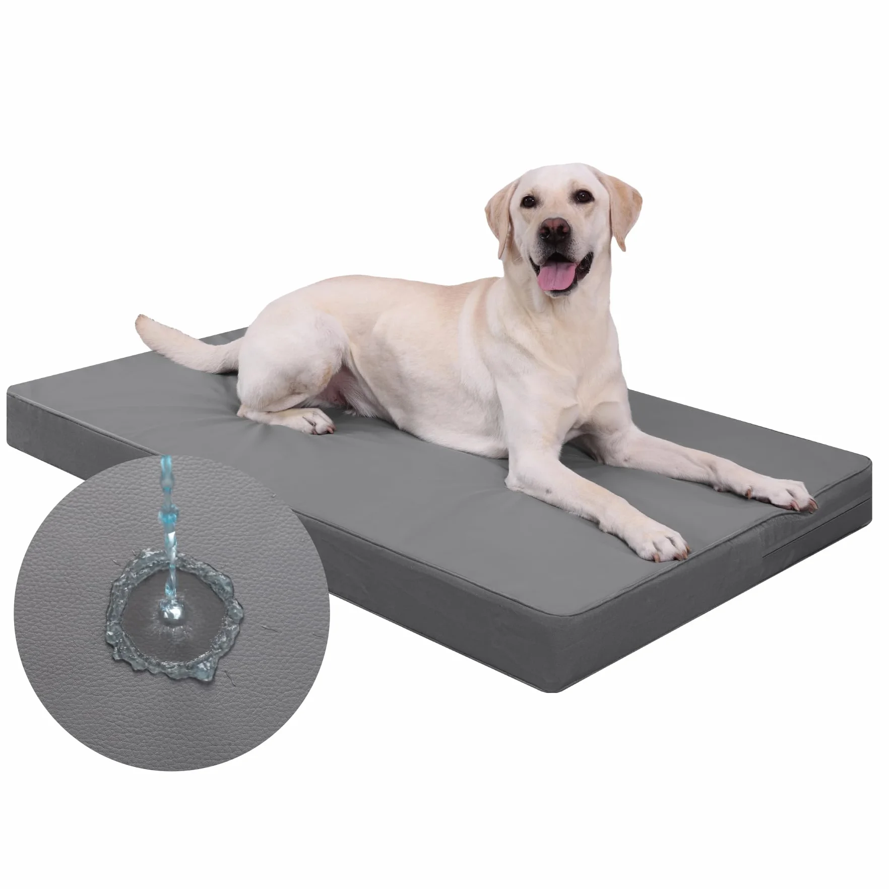 Orthopädisches Hundebett Grosse Hunde 104x68cm,Abnehmbare Wassericht Kunstleder-Hülle Hundekissen Hundematratze für große Hunde,Komfortable & Kühlende Für Innen- Und Außenbereich,Grau