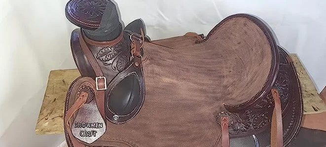 Rough Out Leather Western Roping Ranch Horse Saddle