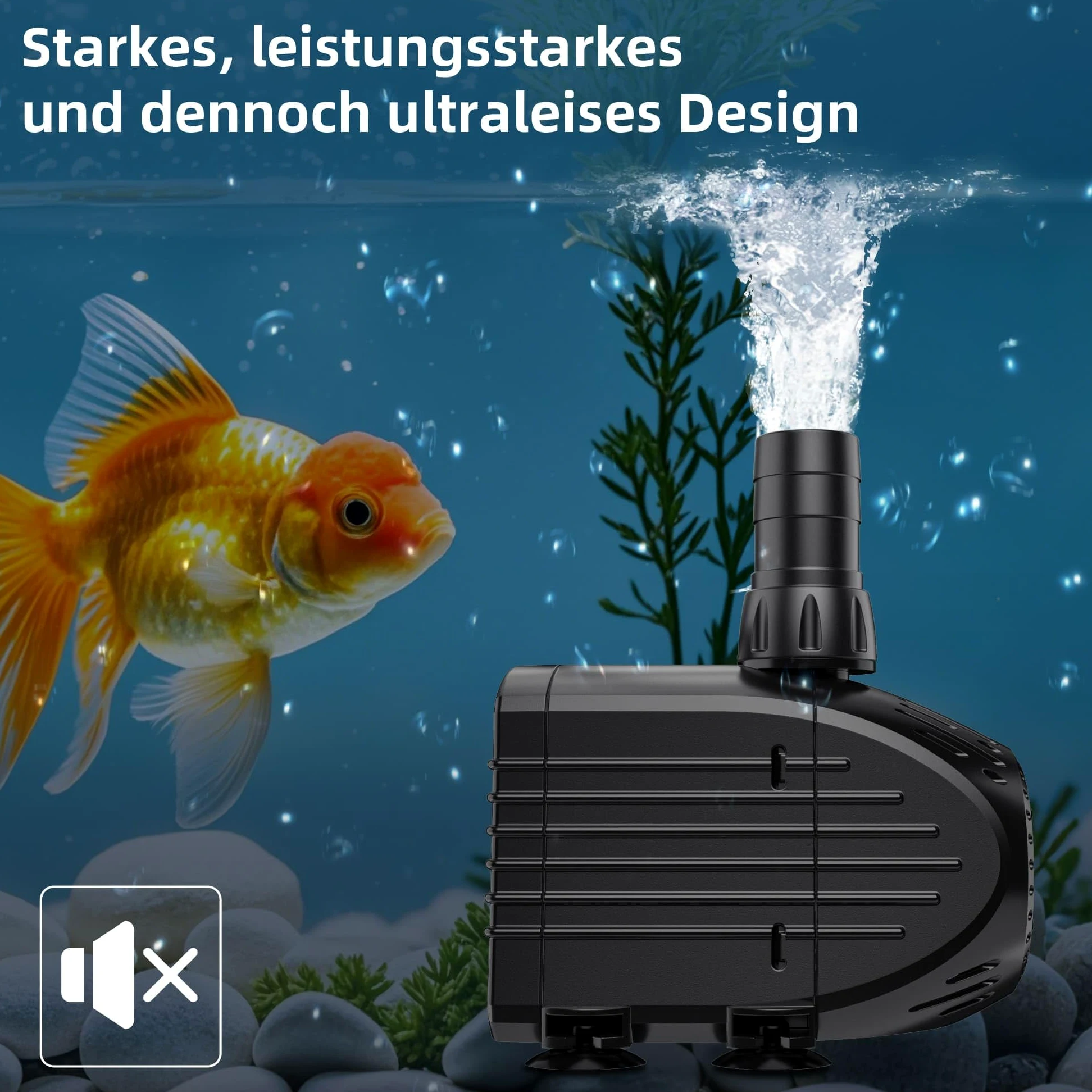 Biling Teichpumpe 1520 L/H Ultra Leise Springbrunnenpumpe Schutz vor überhitzung Funktion, Wasserpumpe Tauchpumpe mit 3m Kabel für Fontänen und Wasserspiel Brunnen Hydroponik-Systeme, Schwarz