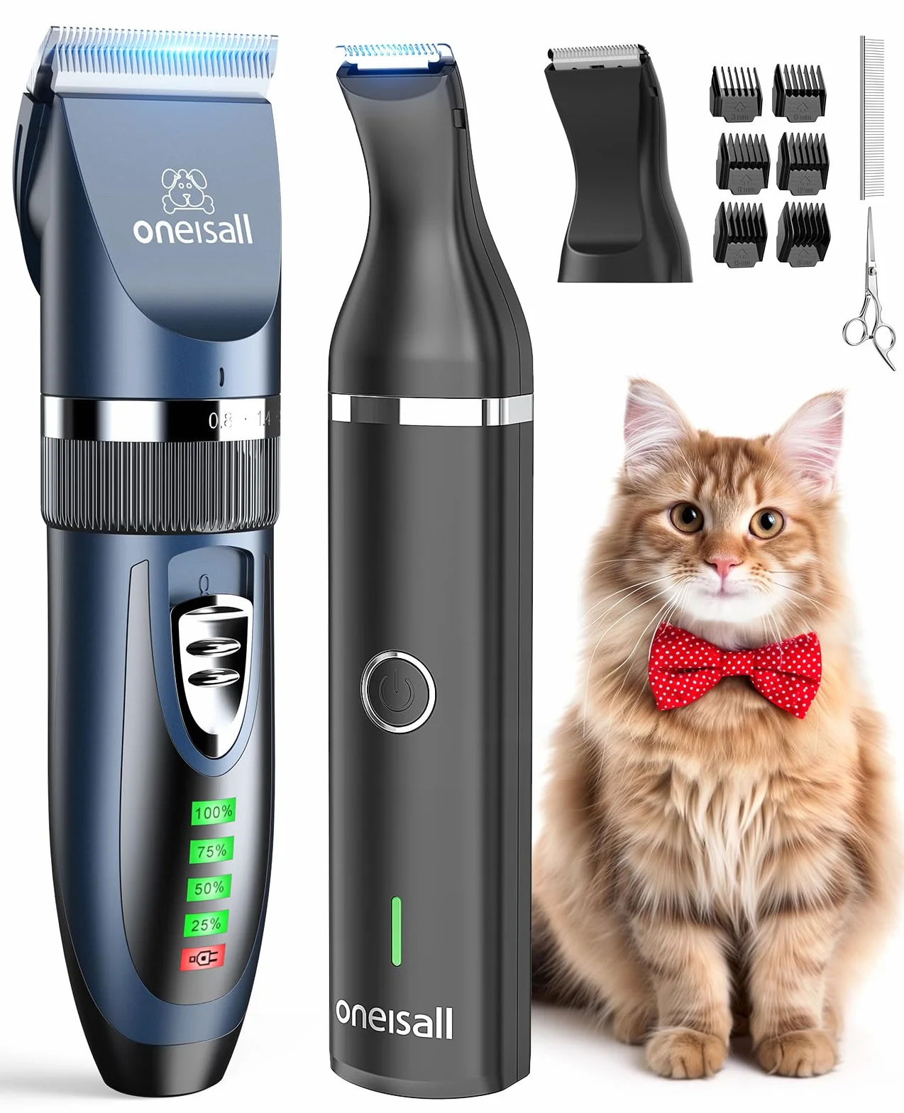 oneisall Leise Hundeschermaschine und Pfotentrimmer 2 in1 Set, Schermaschine Hund & Pfotenschermaschine kabellos Haarschneidemaschine für Mittlerer Hunde/Welpe/Katzen (schwarz)