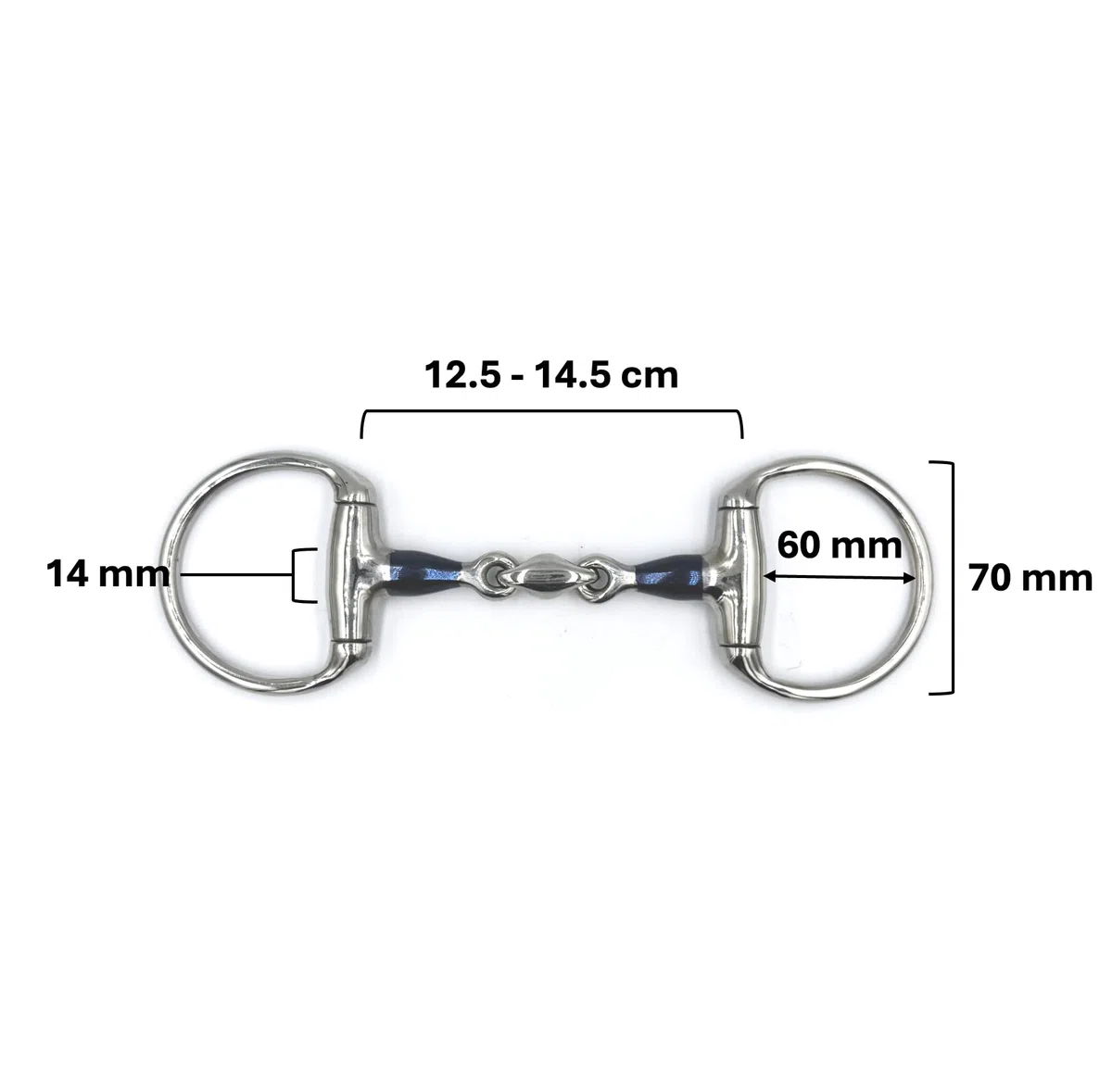 ES0283 Gebiss Sweet Iron Olivenkopfgebiss Olivenkopftrense Doppelt Gebrochen aus Edelstahl Ringdurchmesser 70 mm Gebissstärke 14 mm (12.5 cm)