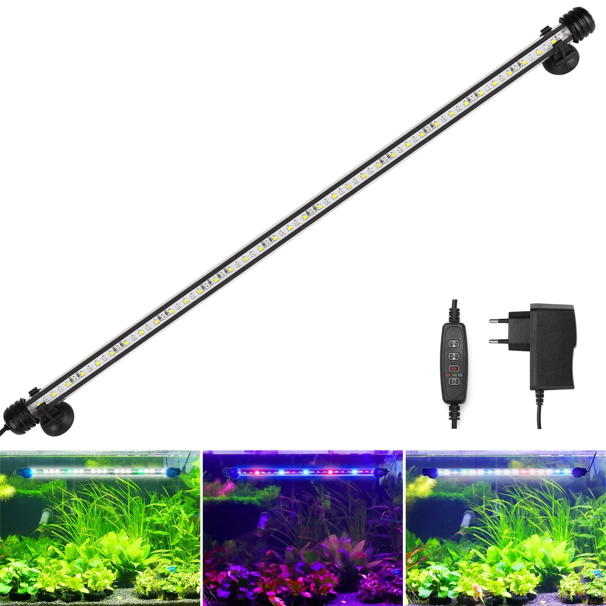 LED Aquarium Beleuchtung - Aquarien Lampe [RGB-Weiß Licht] mit eingebautem Timer, Dimmbar 10 Helligkeitsstufen IP67 Wasserdicht Light für Fisch Tank Pflanze, L-63C