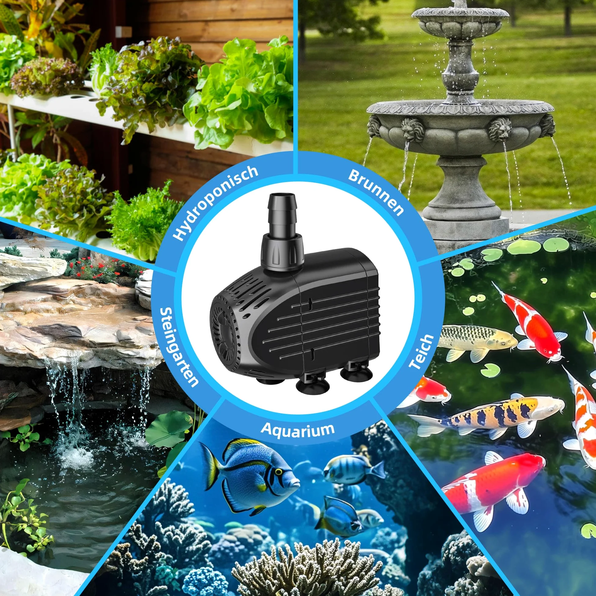 Biling Teichpumpe 1520 L/H Ultra Leise Springbrunnenpumpe Schutz vor überhitzung Funktion, Wasserpumpe Tauchpumpe mit 3m Kabel für Fontänen und Wasserspiel Brunnen Hydroponik-Systeme, Schwarz
