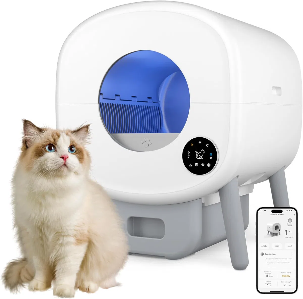 Selbstreinigende Katzentoilette XXL 95L – Automatische elektrische Katzenbox mit App-Steuerung – Große Kapazität – Inkl. Katzenstreumatte & 3 Rollen Auffangbeutel