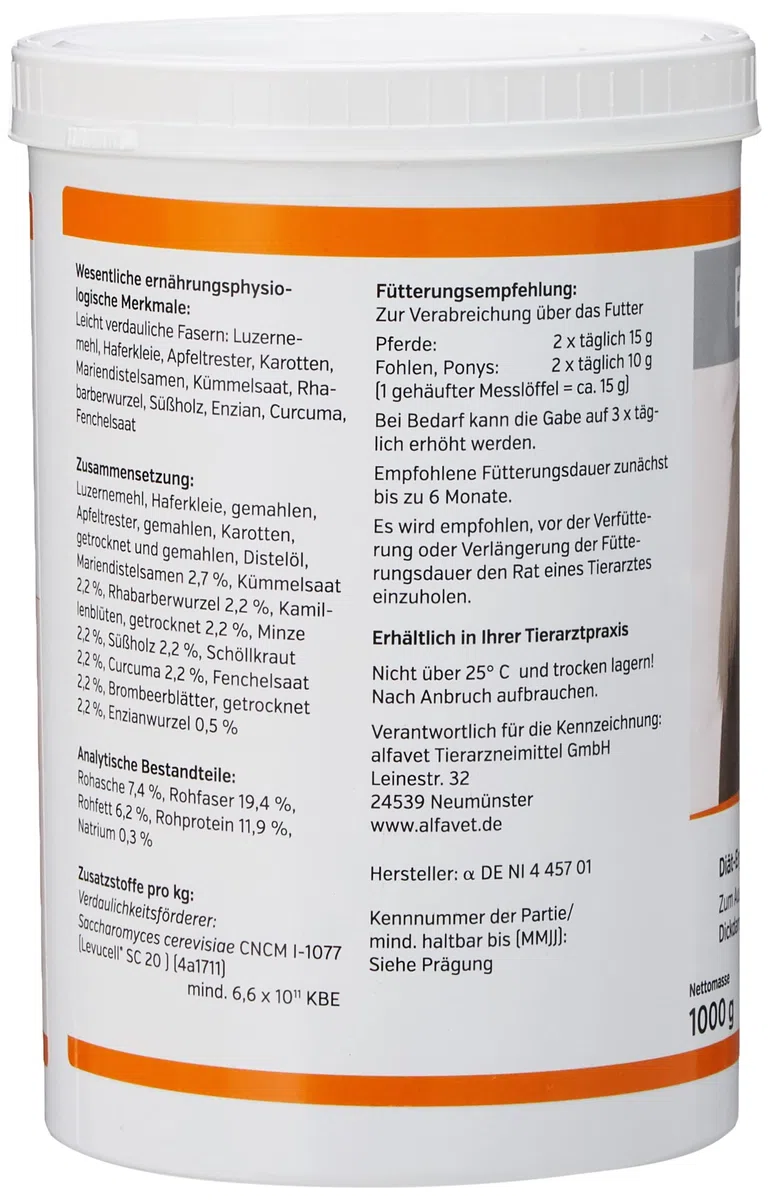 alfavet EquiDigest, zum Ausgleich bei chronischer Störung der Dickdarmfunktion, Diät-Ergänzungsfuttermittel für Pferde, 1000g Pulver