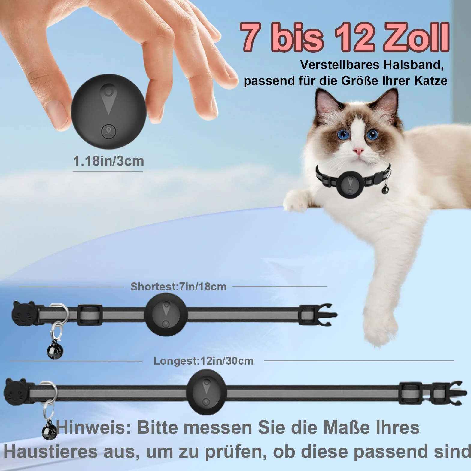GPS Tracker Katze Kein Abonnement Erforderlich Tracker Katze Unterstützt Android & iOS Katzenhalsband Mit GPS Aktivitätenverlauf Katzen GPS Tracker Echtzeit-Standortverfolgung – Mattschwarz