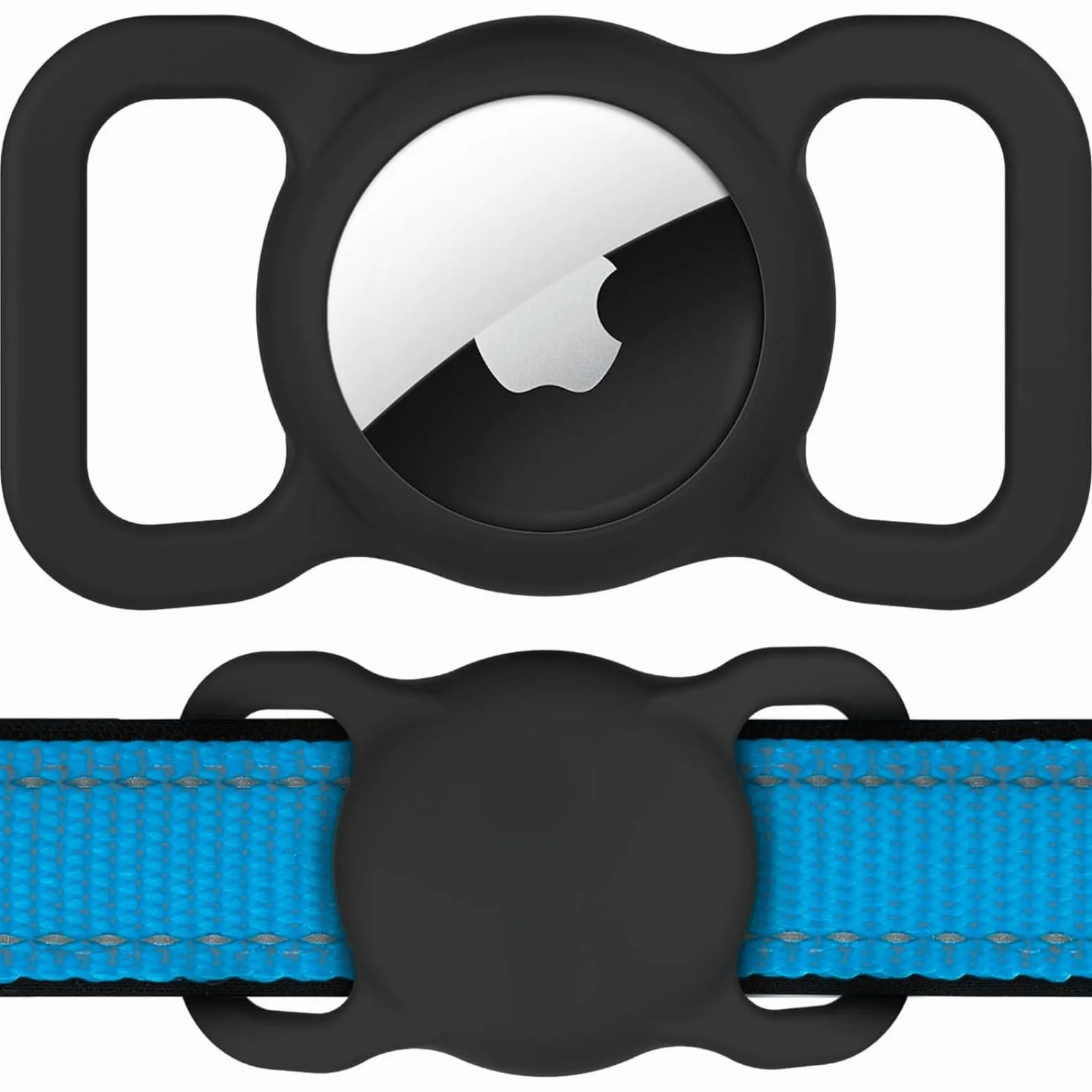 Hundehalsband Halter für AirTag - Hülle GPS Tracker für Haustiere - Silikon Anti-Lost Hund Katze Halsband Schutzhülle Airtags - Klein und Kompakt (Schwarz)