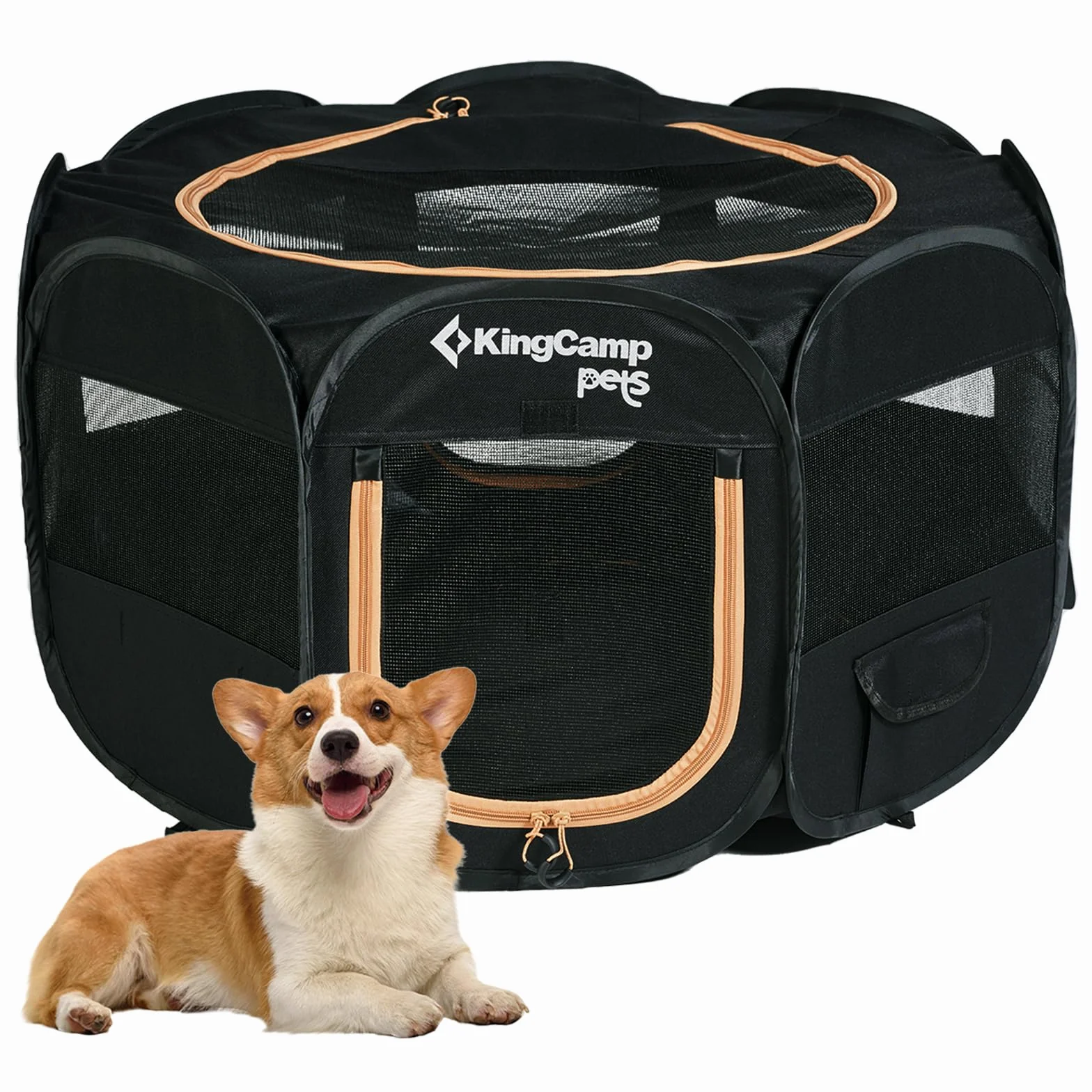 KingCamp Welpenlaufstall 74cm,Stabiler Hundelaufstall für Wohnung & Outdoor,Faltbar & Tragbar 600D Oxford Gewebe Welpenauslauf mit abnehmbarem Boden & 4 Heringen,Hundegehege für Welpen, Katzen