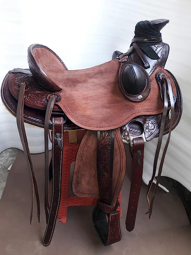 Rough Out Leather Western Roping Ranch Horse Saddle
