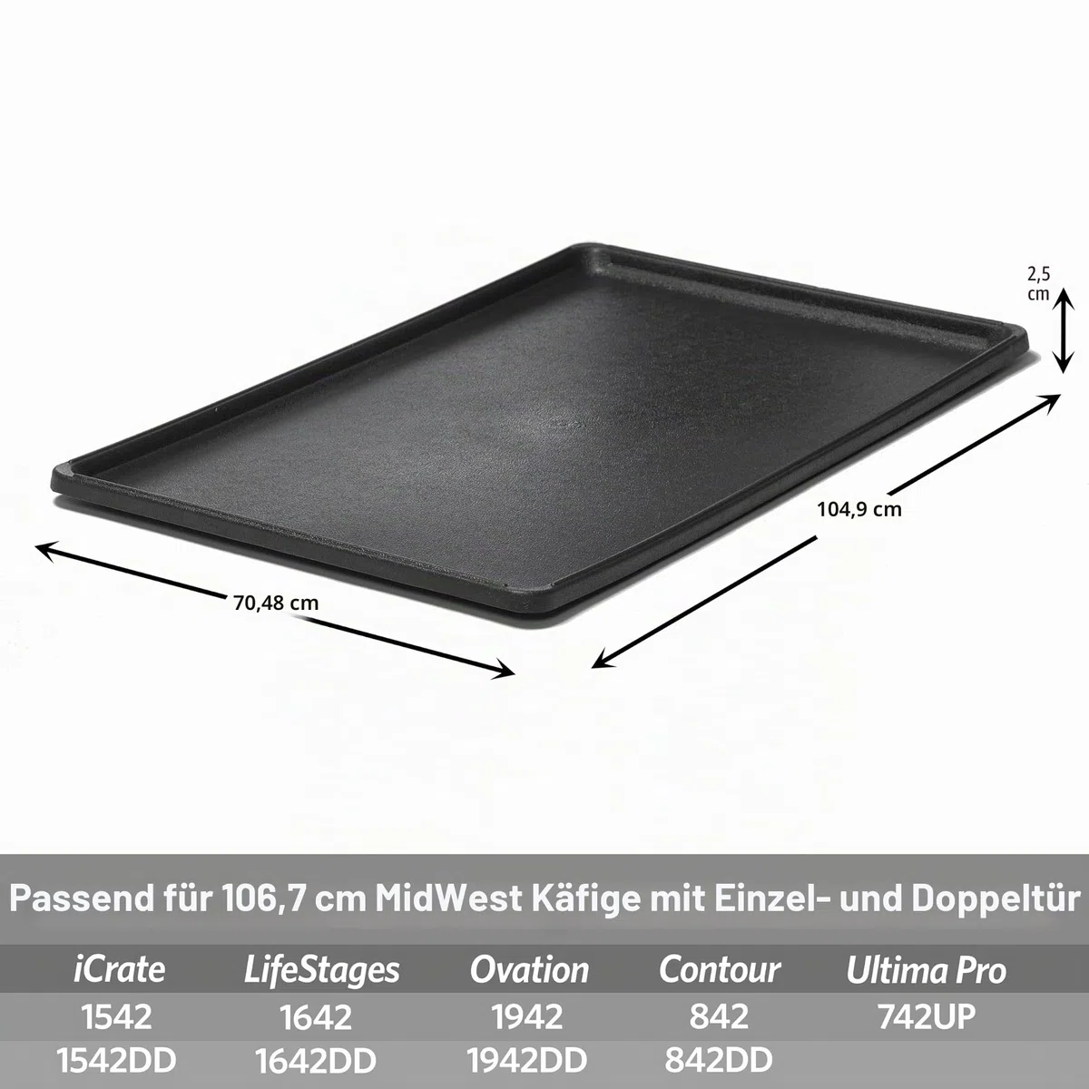 Ersatzwanne für 106 cm Hundeboxen, passend für alle Midwest- und New World-Boxen in 106 cm, vielseitig einsetzbar, Kunststoff, Schwarz