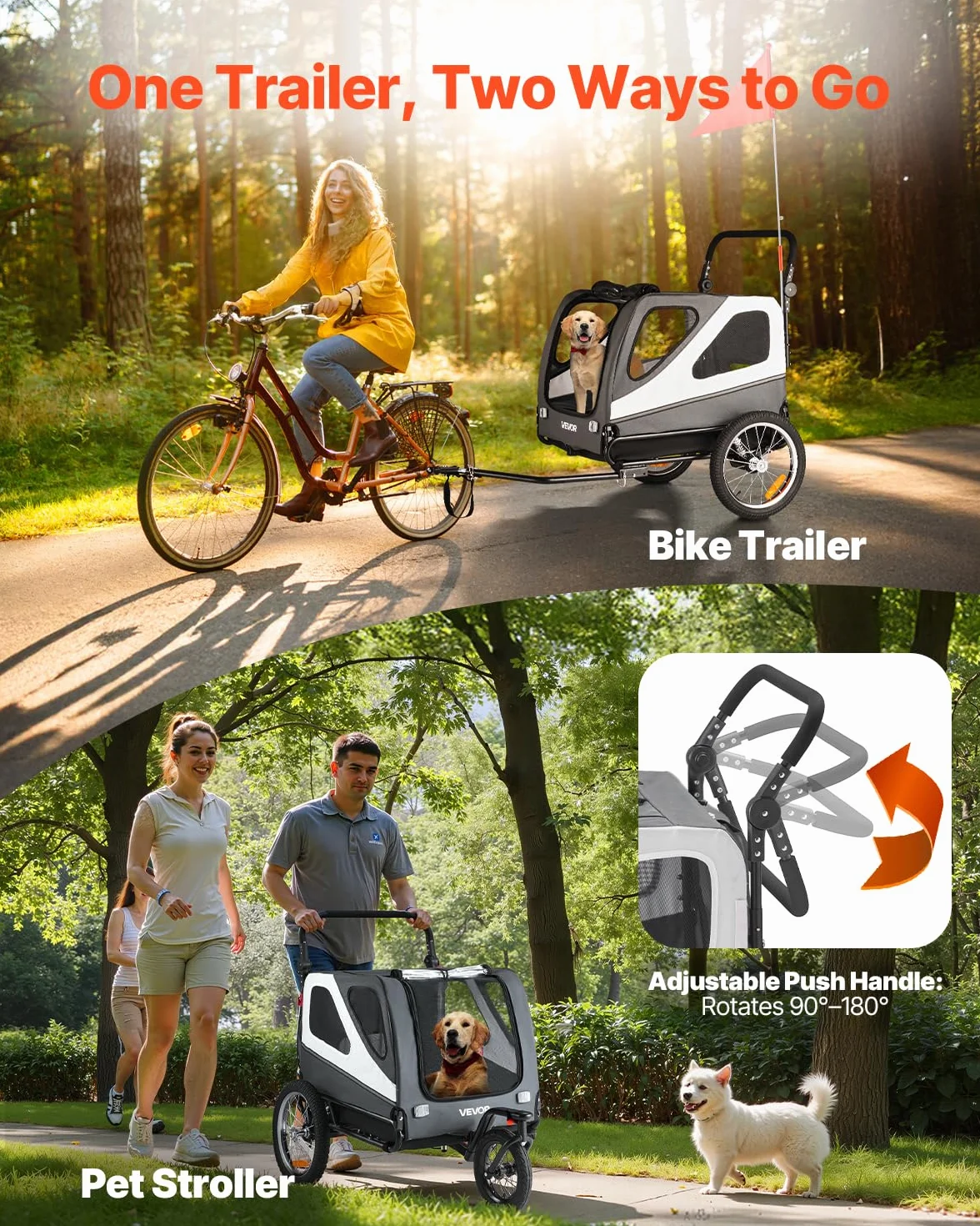 VEVOR Hundeanhänger Fahrradanhänger Kohlenstoffstahl + 600D Oxford-Gewebe + PP faltbar als Anhänger Gefaltete