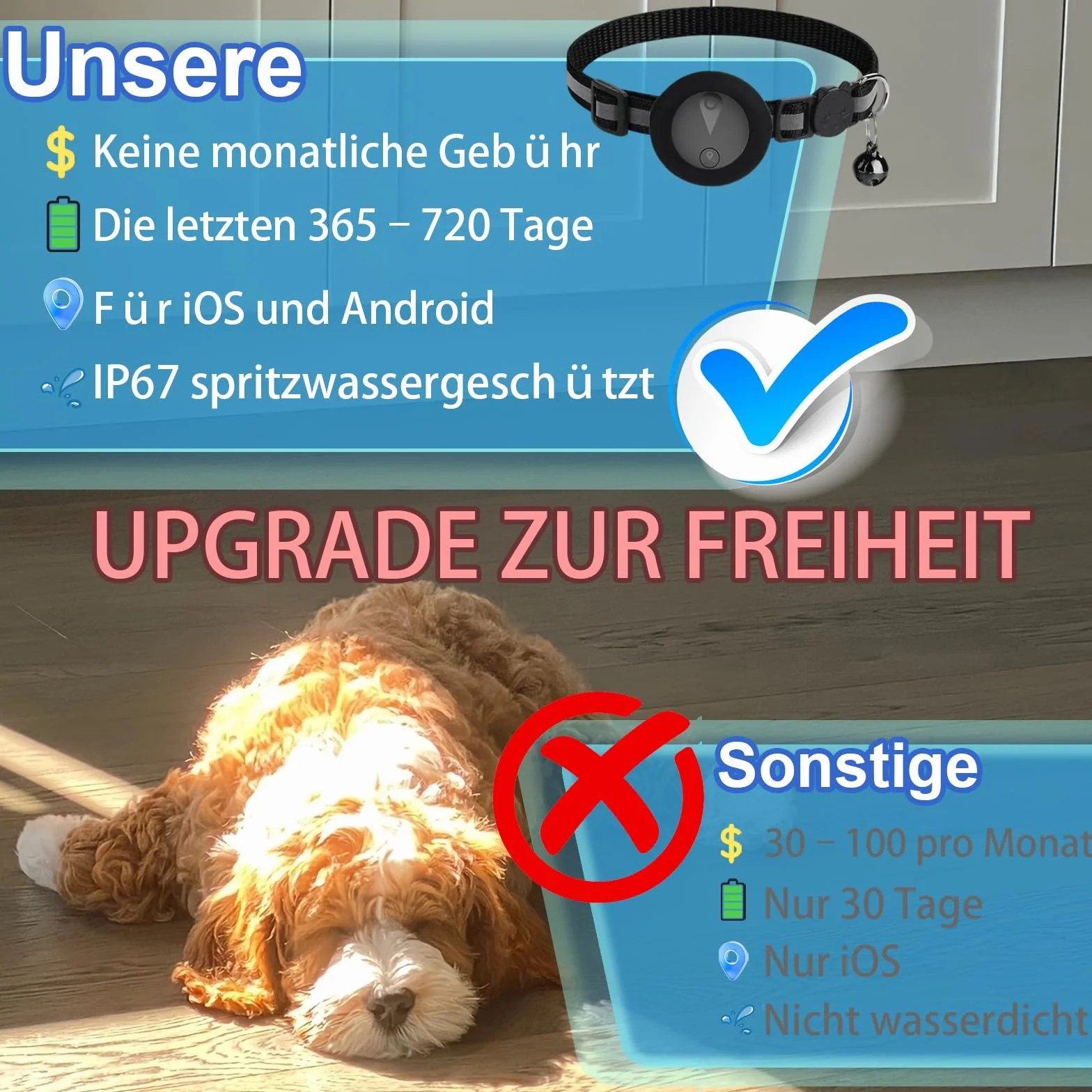 GPS Tracker Katze Kein Abonnement Erforderlich Tracker Katze Unterstützt Android & iOS Katzenhalsband Mit GPS Aktivitätenverlauf Katzen GPS Tracker Echtzeit-Standortverfolgung – Mattschwarz