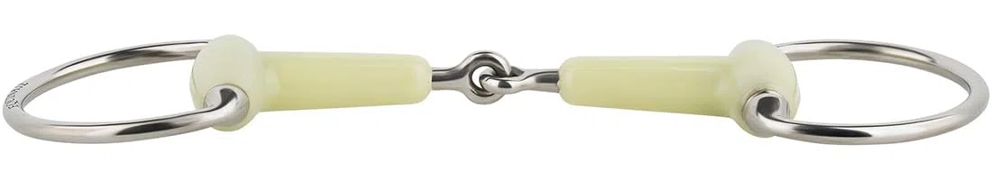 Equinate Olivenkopfgebiss mit Apfelgeschmack 18mm einfach gebrochen 12,5cm | Anatomisch geformtes maulfreundliches Gebiss mit sanfter Einwirkung | Lasergraviert