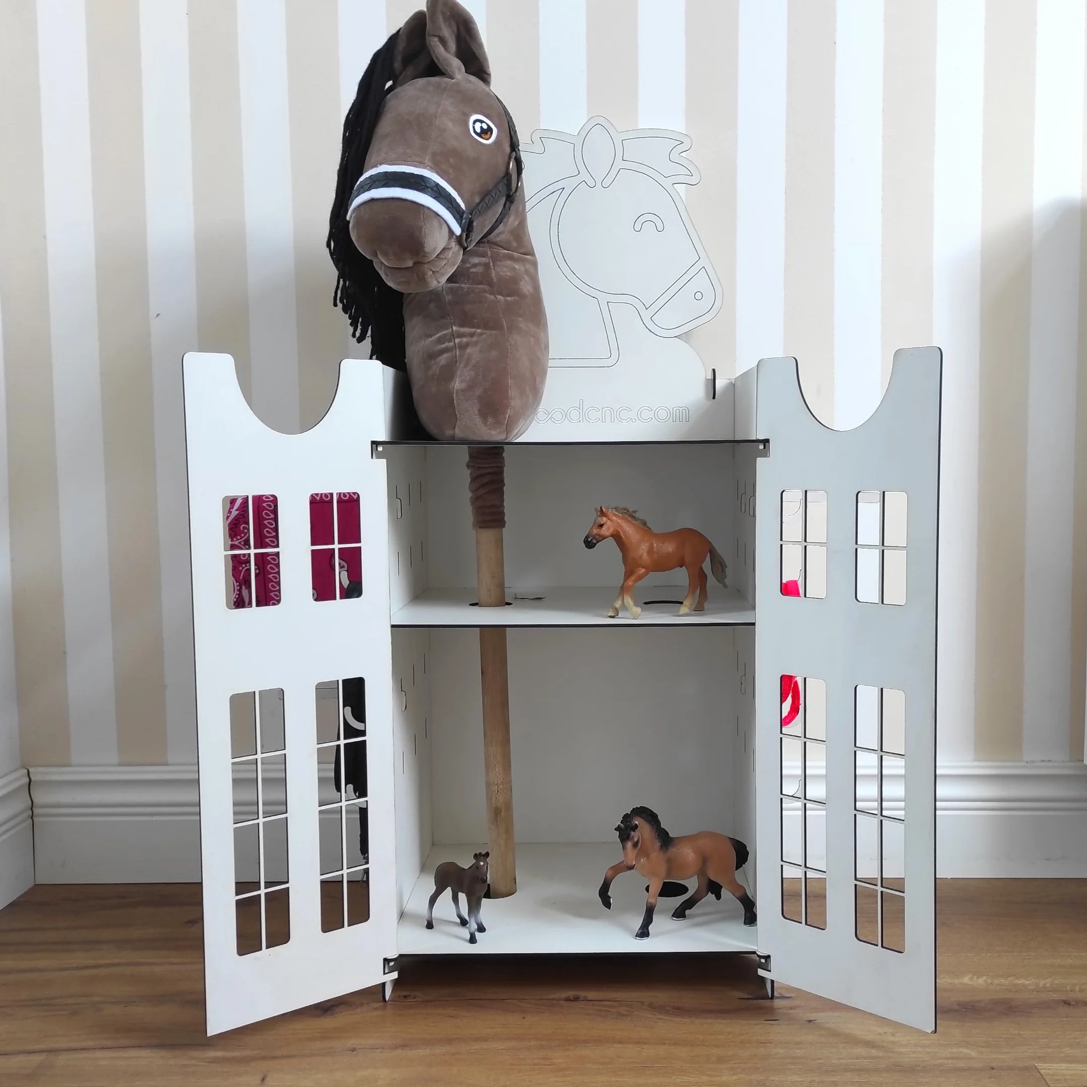 Hobby Horse Stall für 2 Pferde, Holzstall mit Stauraum & Haken