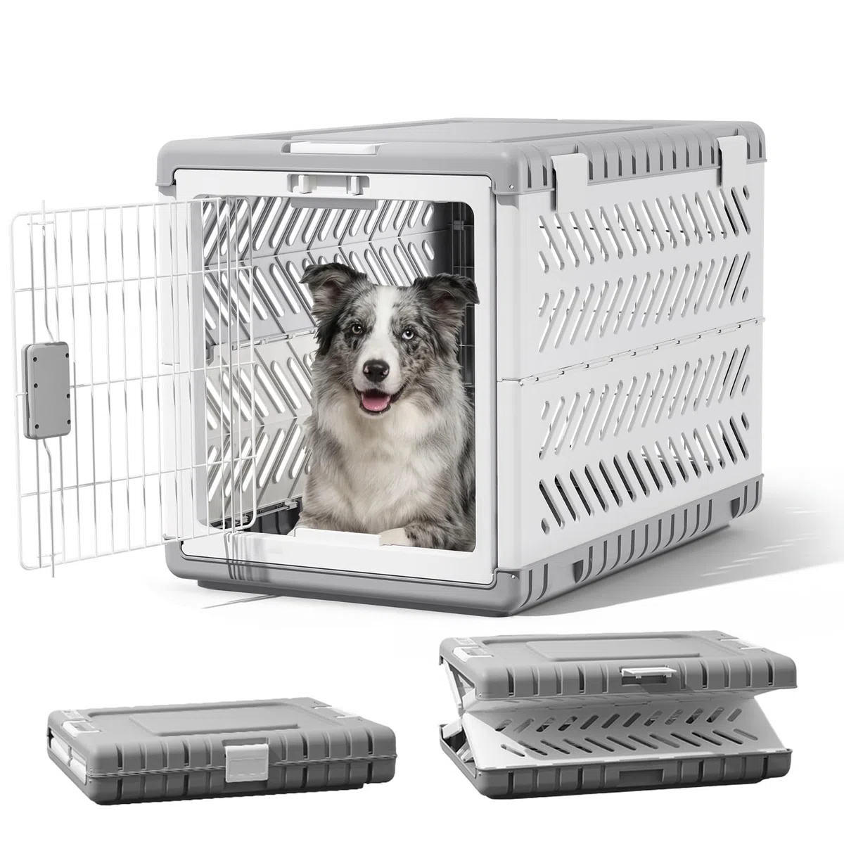 Gardner Pet faltbare Hundebox für große Hunde, Hundetransportbox, Montage ohne Werkzeug, Reisebox für Hunde mit 2 Rädern, leicht zu transportieren, platzsparend, Extra große Acryl-Hundebox, 92x58x66cm