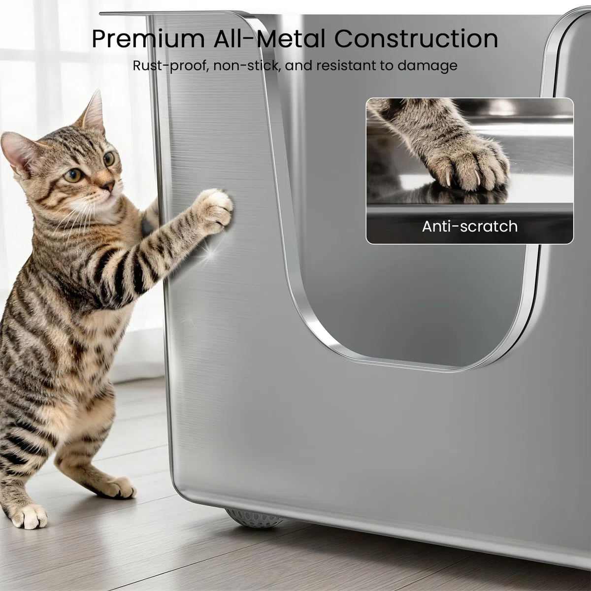 PTLOM Lebensmittelechtes Katzenklo Edelstahl Katzentoilette, Einteiliges Eck-Modell 30cm Hohe Seitenwände, Antihaftbeschichtet, Ohne Montage, Einfache Reinigung, Für Mehrkatzenhaushalte