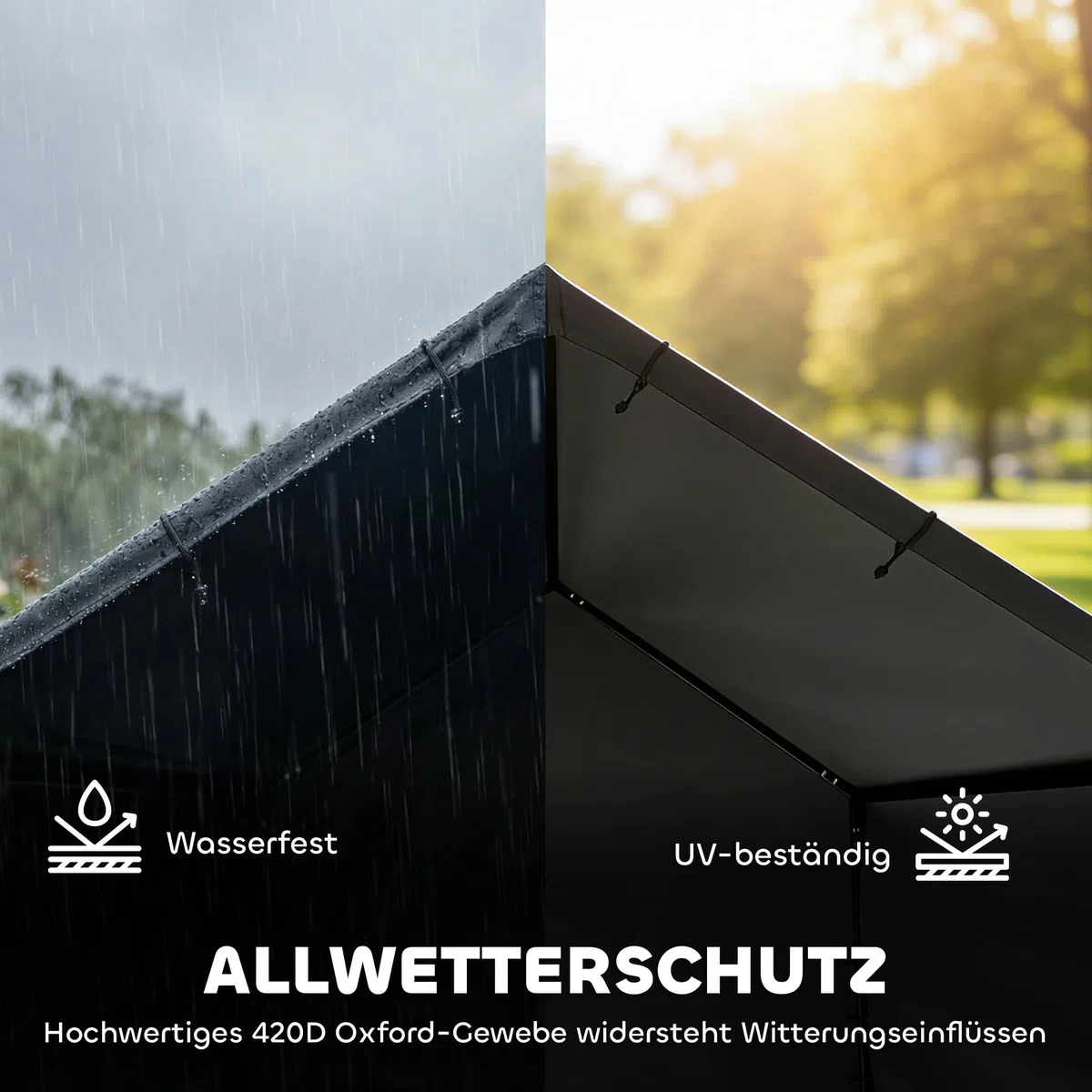 PawHut Hundehütte Hundehaus mit Wasser- und UV-beständiger Überdachung, 125 x 110 x 93 cm Outdoor Hütte für kleine mittelgroße große Hunde bis 30 kg, Indoor, Outdoor Schwarz