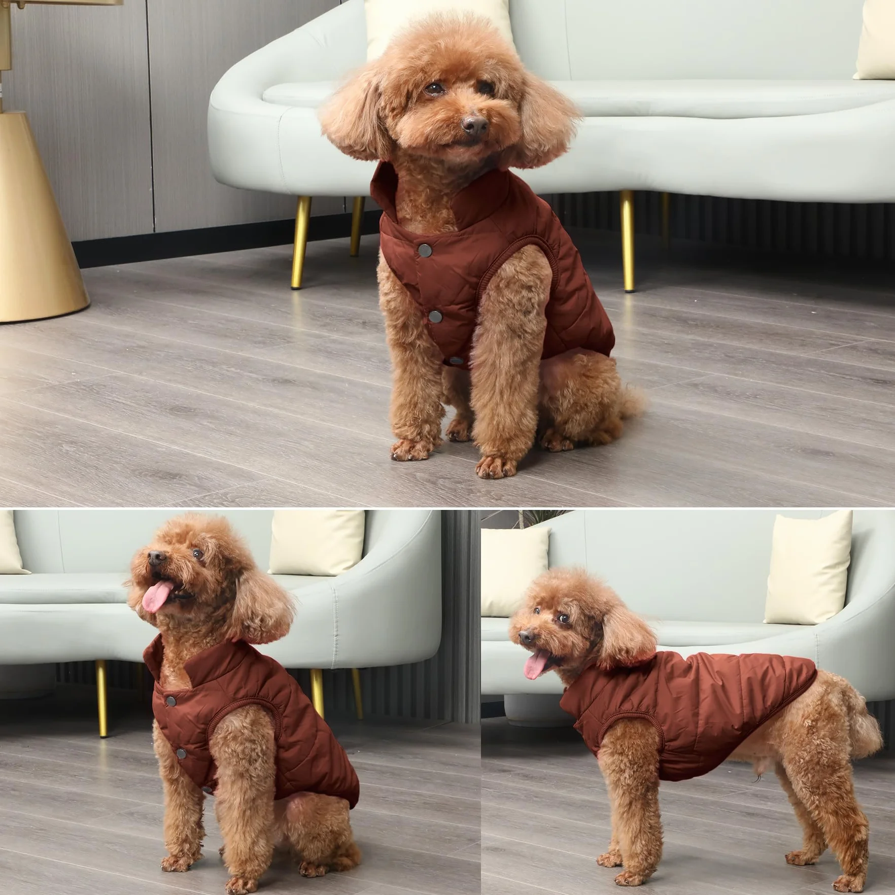JoyDaog 2-lagige mit Fleece gefütterte Hundejacke, sehr warm für Winter und kaltes Wetter, extraweiche, winddichte Hundeweste,braun,L