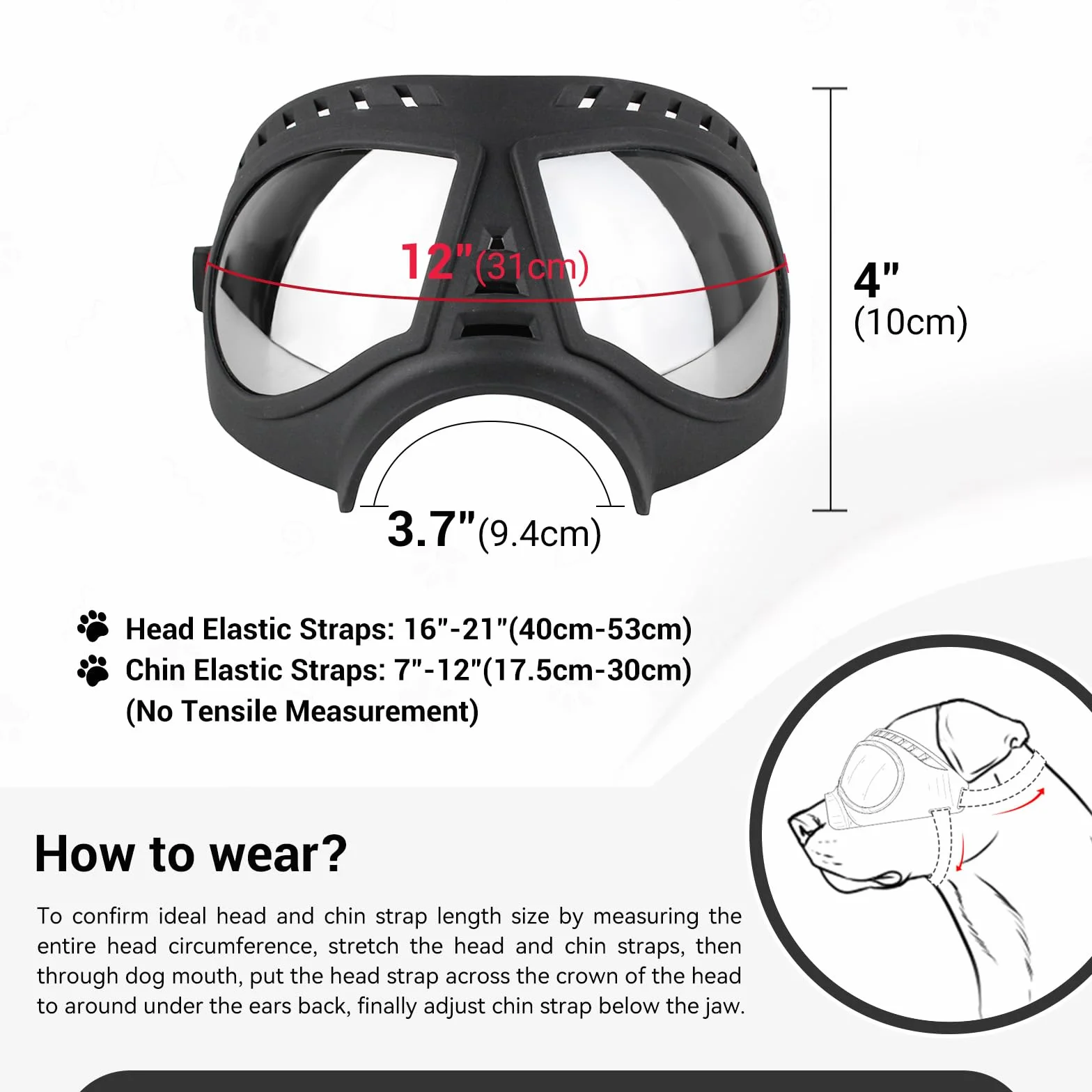 Namsan Hundebrille, mittelgroß, Anti-UV-Sonnenbrille, Winddicht, schneefest, weicher Rahmen, Brille für Lange Schnauze, Hunde, Augenschutz, Schwarz