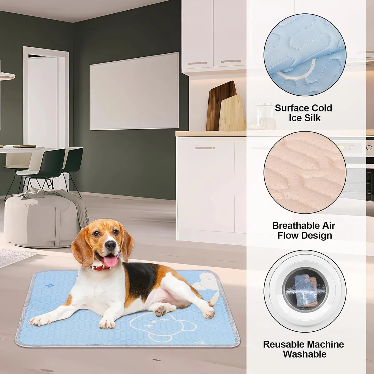 Kühlmatte für Hunde 90 x 70cm, Hundekühlmatte, Selbstkühlende Matte für Haustiere, Waschbare Kühlmatte für Haustiere (Blau)