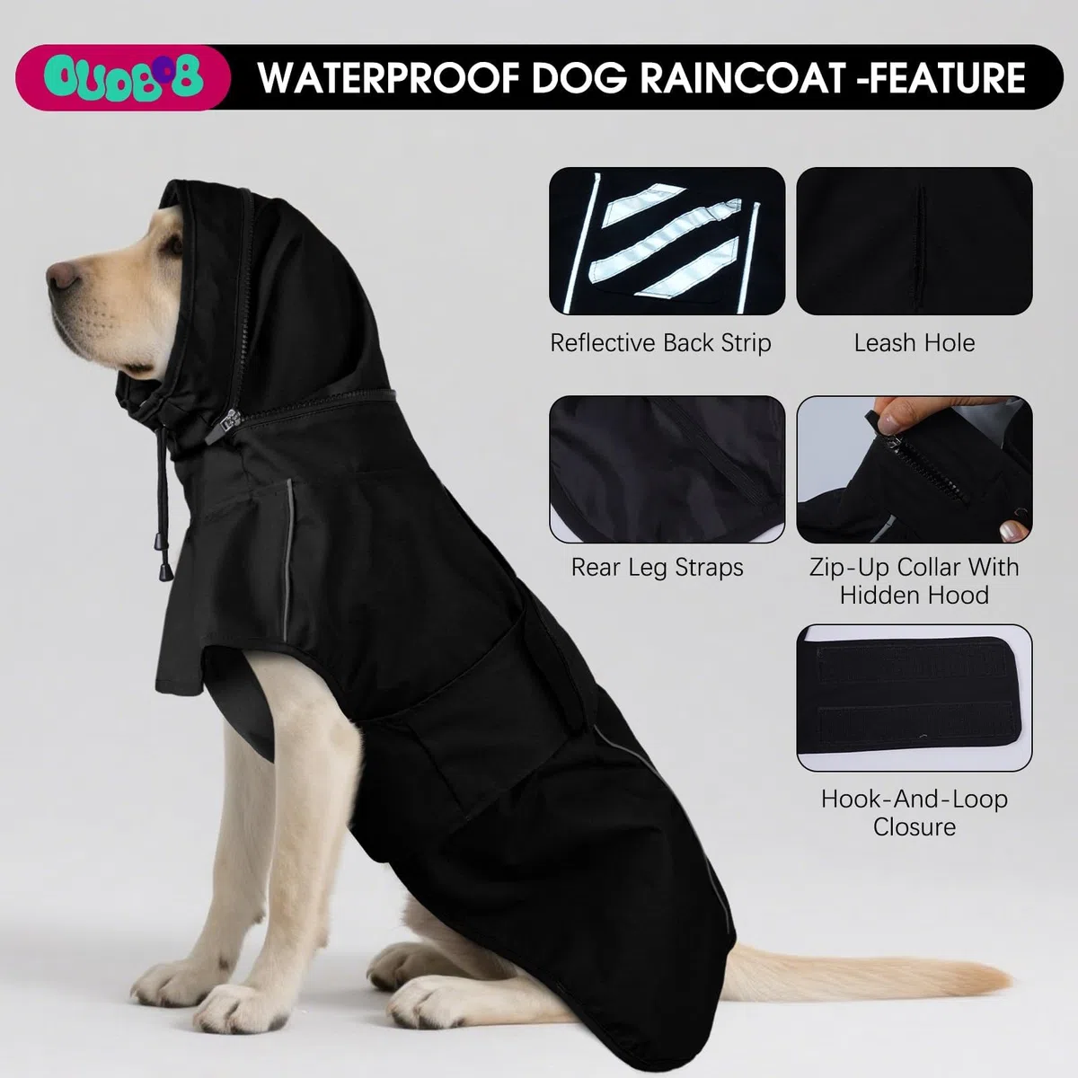 Hunde-Regenmantel für extra große Hunde, verstellbar, wasserdicht, reflektierend, atmungsaktiv, vollständige Abdeckung, Trockenanzug für regnerisches Wetter, Spaziergänge im Freien, Schwarz
