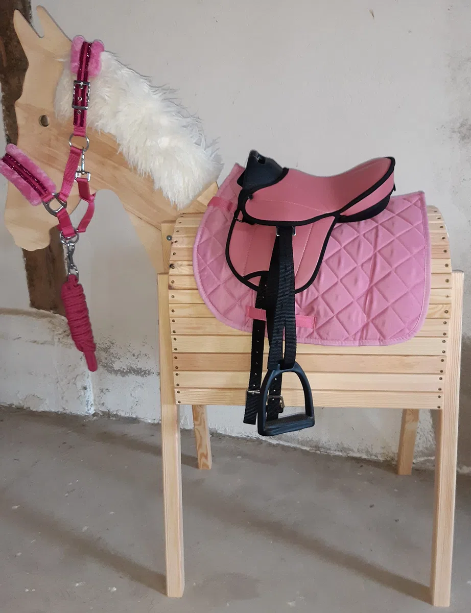 HKM Shettysattel Set inkl. Glitzer Plüsch Halfter & Führstrick ideal auch für Holzpferd (pink)