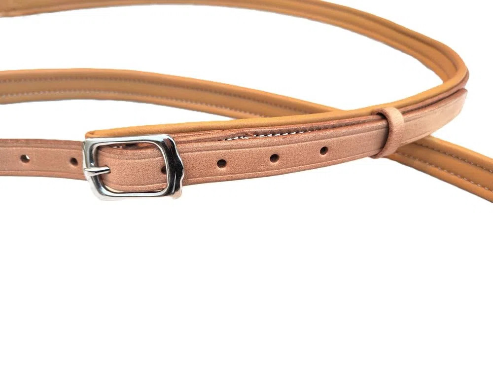 Leder Halsring Halsriemen Flach für Pferde verstellbar gepolstert Farbe Cognac