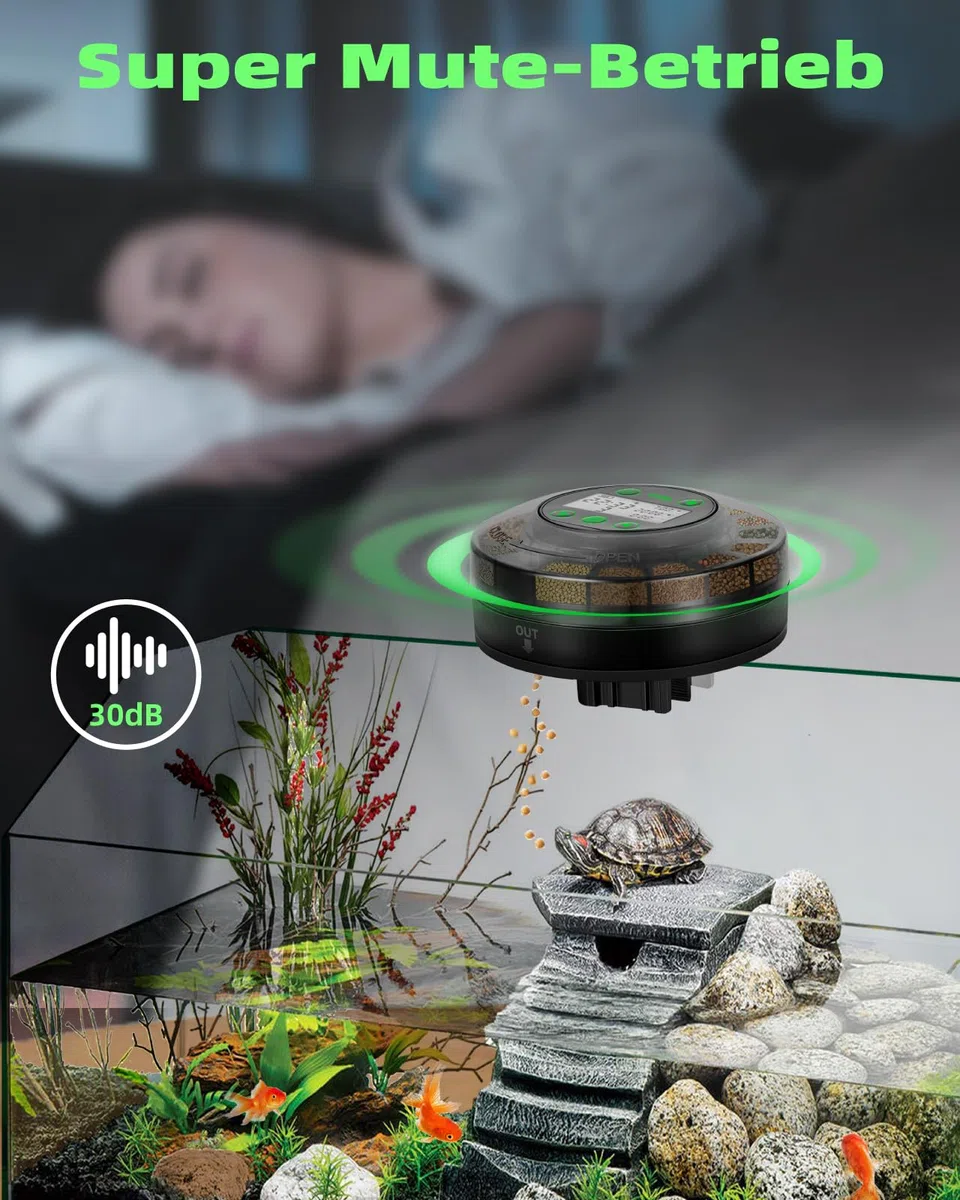 Papettly Futterautomat Aquarium, Automatischer Fischfutterautomat für Aquarium mit Timer, Futterautomat, Wiederaufladbare Fische Fischfutterspender mit USB-Kabel LCD-Anzeige Fisch Futterautomaten
