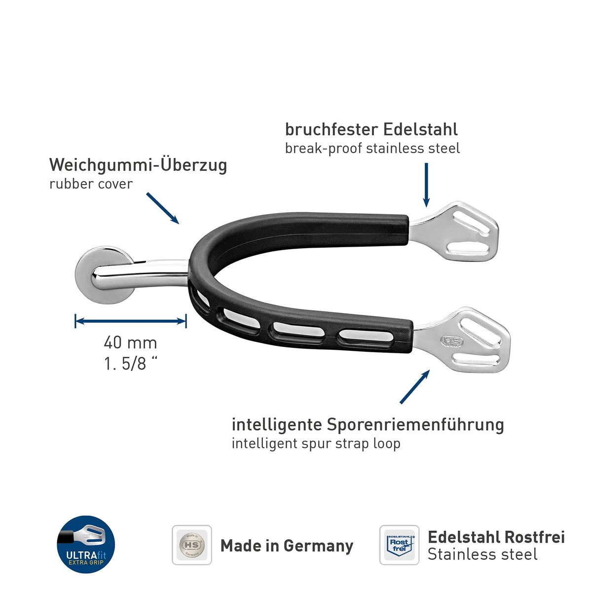 SPRENGER Ultra FIT EXTRA Grip Sporen Edelstahl 40 großes Ballrad