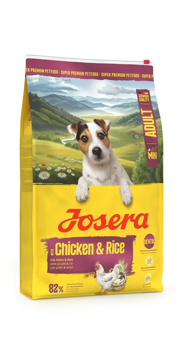 JOSERA Mini Huhn & Reis (1 x 10 kg) | Adult | Premium Trockenfutter für ausgewachsene Hunde Kleiner Rassen | mit Biotin für Haut & Fell | kleine Kroketten | extraverträglich | gluternfrei | 1er Pack