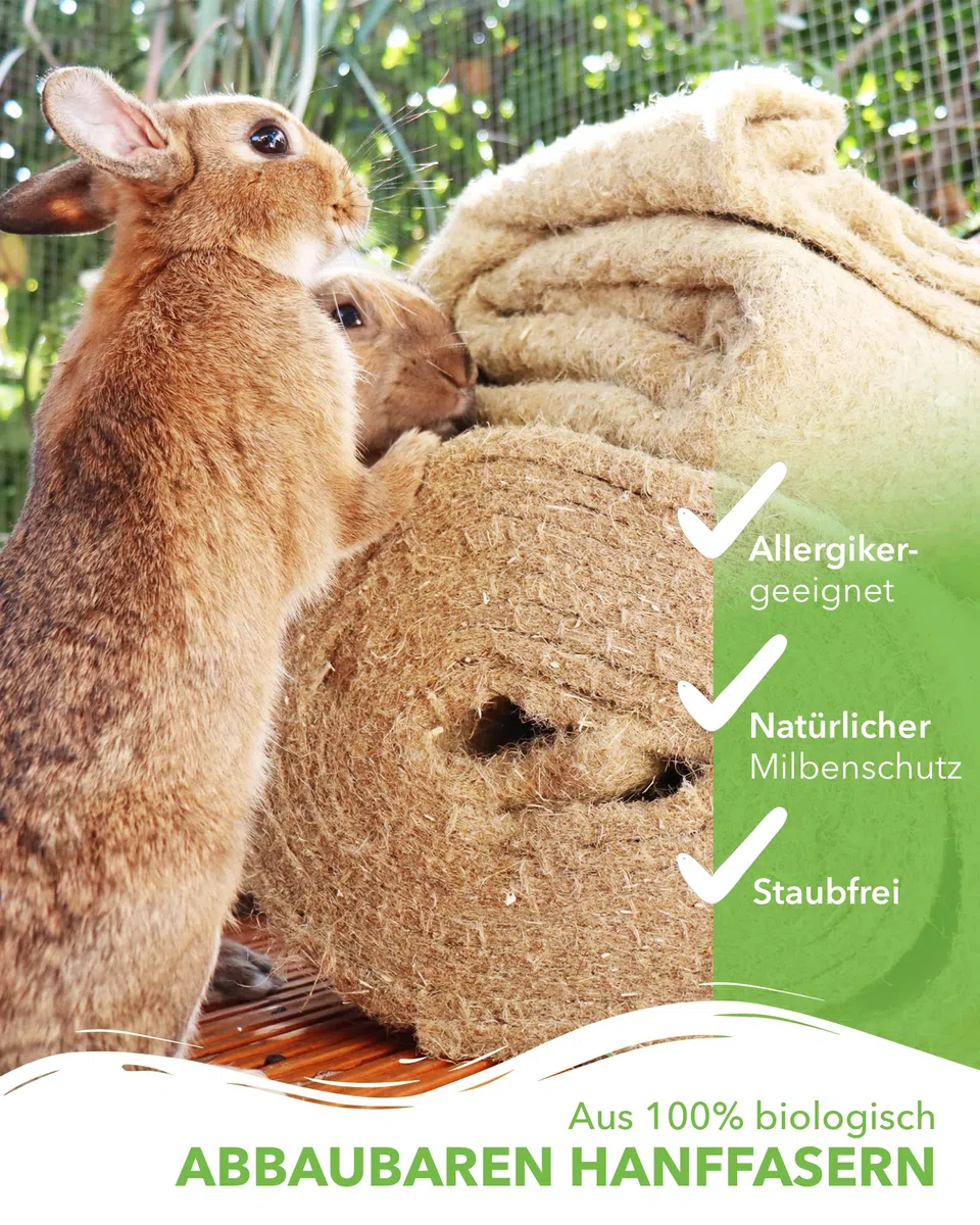 Nagerteppich aus 100% Hanf auf Rolle mit 25m Länge, 50cm Breite, 5mm dick, Hanfteppich für alle Arten Kleintiere, Hanfmatte Nagermatte Nager-Teppich Einstreu-Ersatz