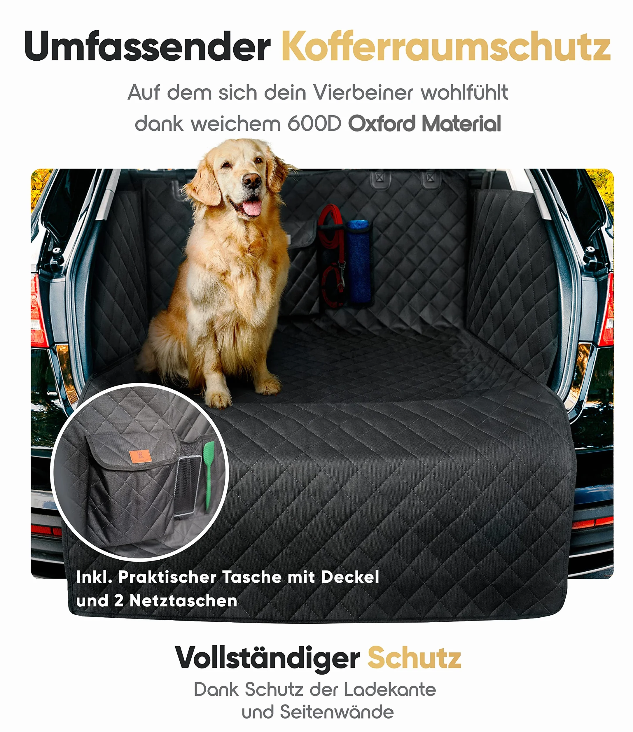 HELDENWERK Kofferraumschutz Hund gesteppt mit Seiten- und Ladekantenschutz I Hundedecke Auto Kofferraum Wasserdicht & Kratzfest I Universal Kofferraum Schutzmatte für Hunde
