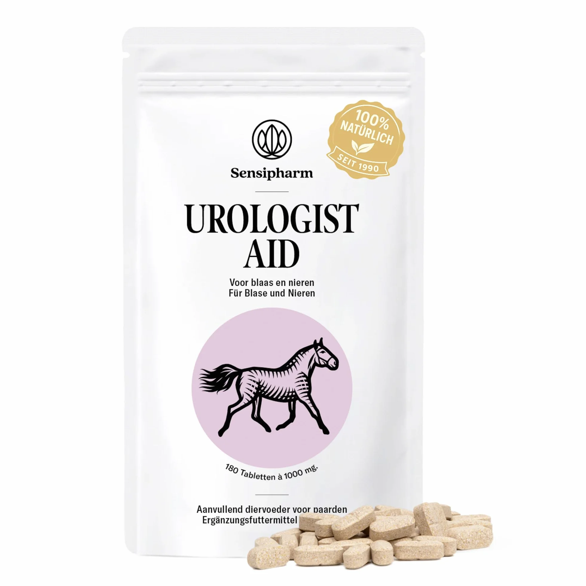 Urologist Aid Pferd – Harnwegshilfe bei Blasenentzündung, Blasensteinen & Nierensteinen – pflanzliches Nahrungsergänzungsmittel zur Unterstützung von Blase & Harnwegen – 180 × 1000 mg – Sensipharm