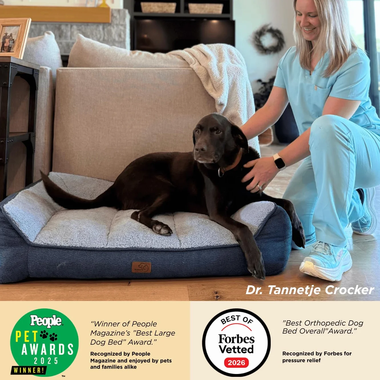 BEDSURE ergonomisches Hundebett Grosse Hunde - 122x89x25cm extra Dickes & druckentlastendes Hundesofa mit wasserdichter & wasschbarer Hülle, rutschfestes Bett mit weichem Sherpa-Plüsch, dunkelgrau