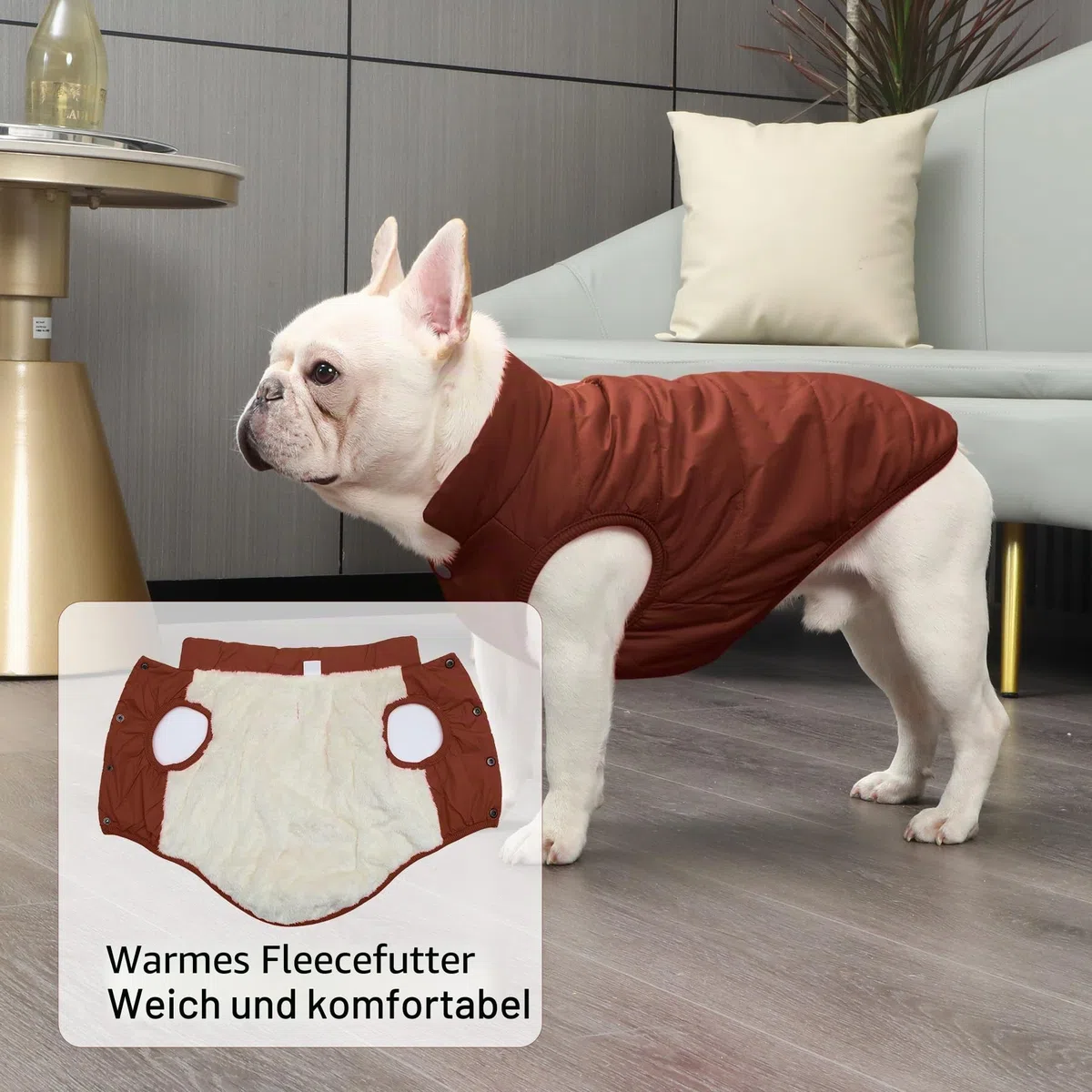 JoyDaog 2-lagige mit Fleece gefütterte Hundejacke, sehr warm für Winter und kaltes Wetter, extraweiche, winddichte Hundeweste,braun,L