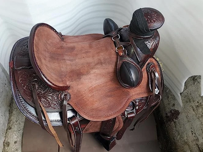 Rough Out Leather Western Roping Ranch Horse Saddle
