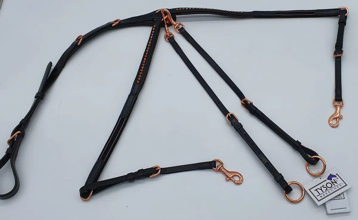 Tysons Breeches Vorderzeug Deister Schwarz Rosegold Roségold Super BUTTERWEICHES Leder VB WB X Full (Pony)