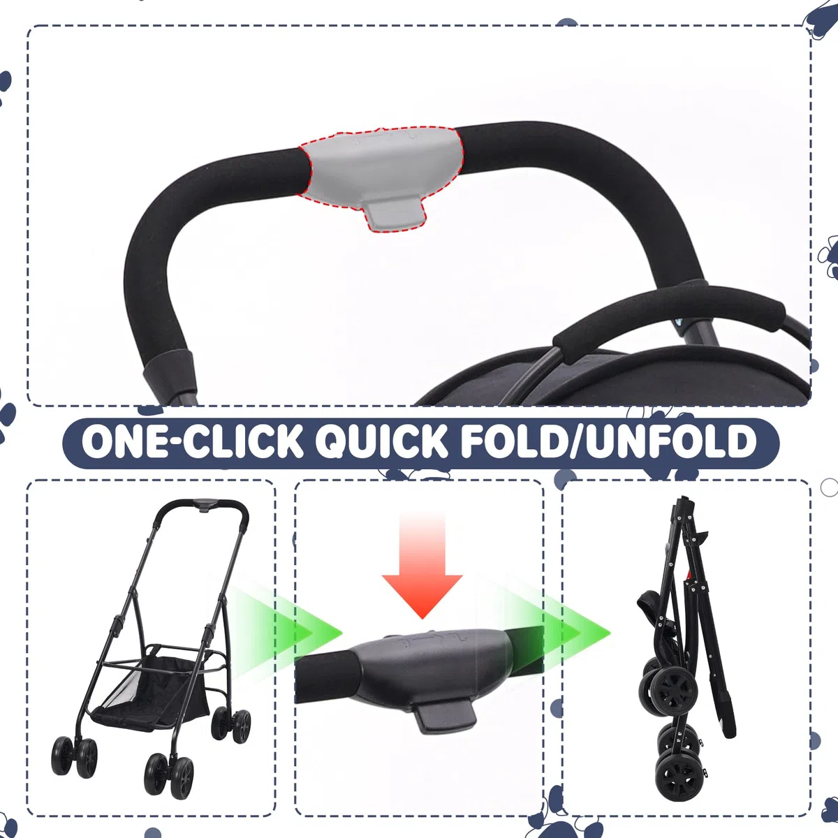 Hundewagen 3 in 1, Haustiere Buggy für mittelgroße Hunde, Faltbarer Hundebuggy bis 20kg, Haustiere Transportbox, Hundewagen mit abnehmbarem Carrier Autositz und Nahrungsmittelfach (schwarz)
