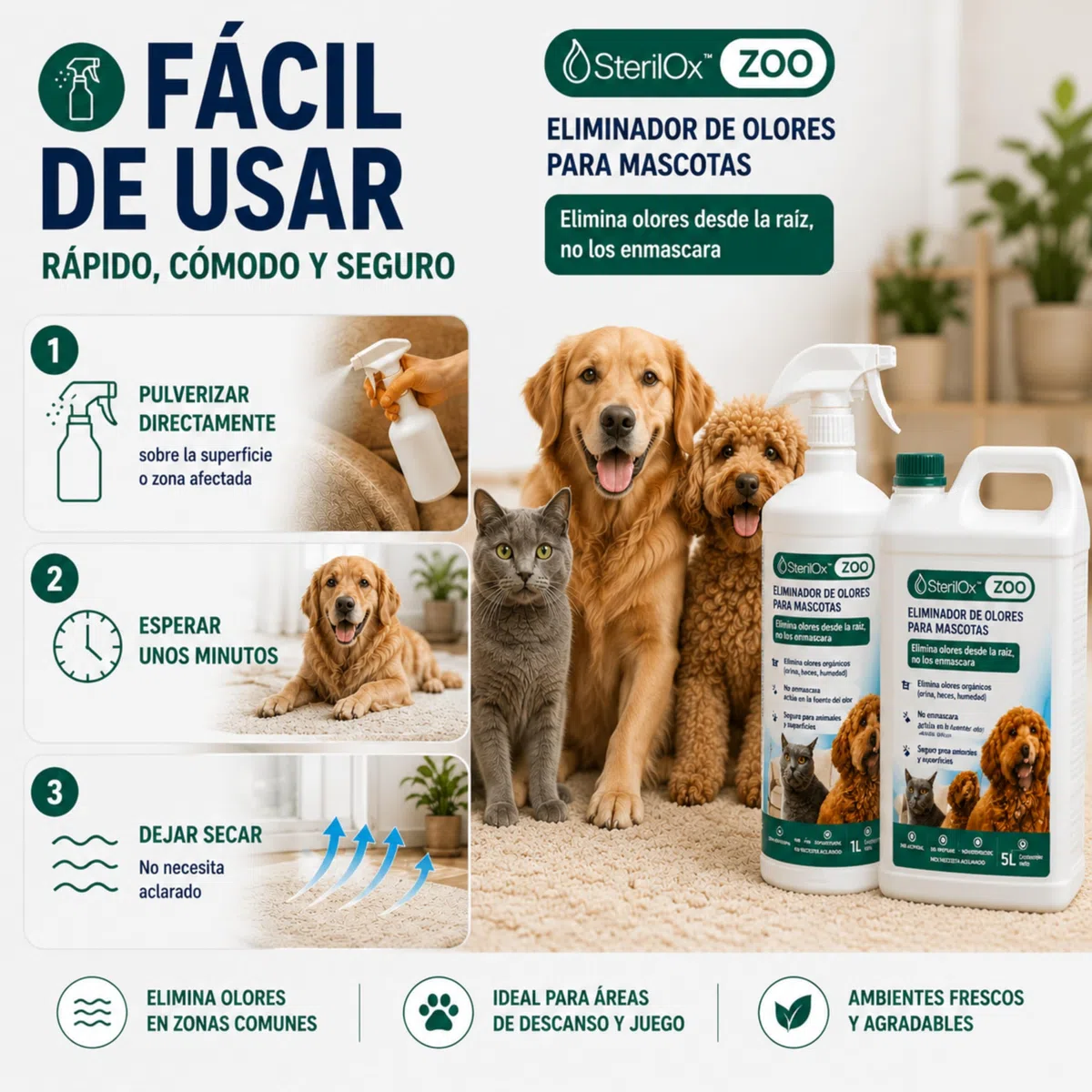 ZOO 5L Geruchsentferner für Hunde & Katzen – ohne Alkohol | HOCl Geruchsentferner für Hunde & Katzen 5L – ohne Alkohol, abbaubar