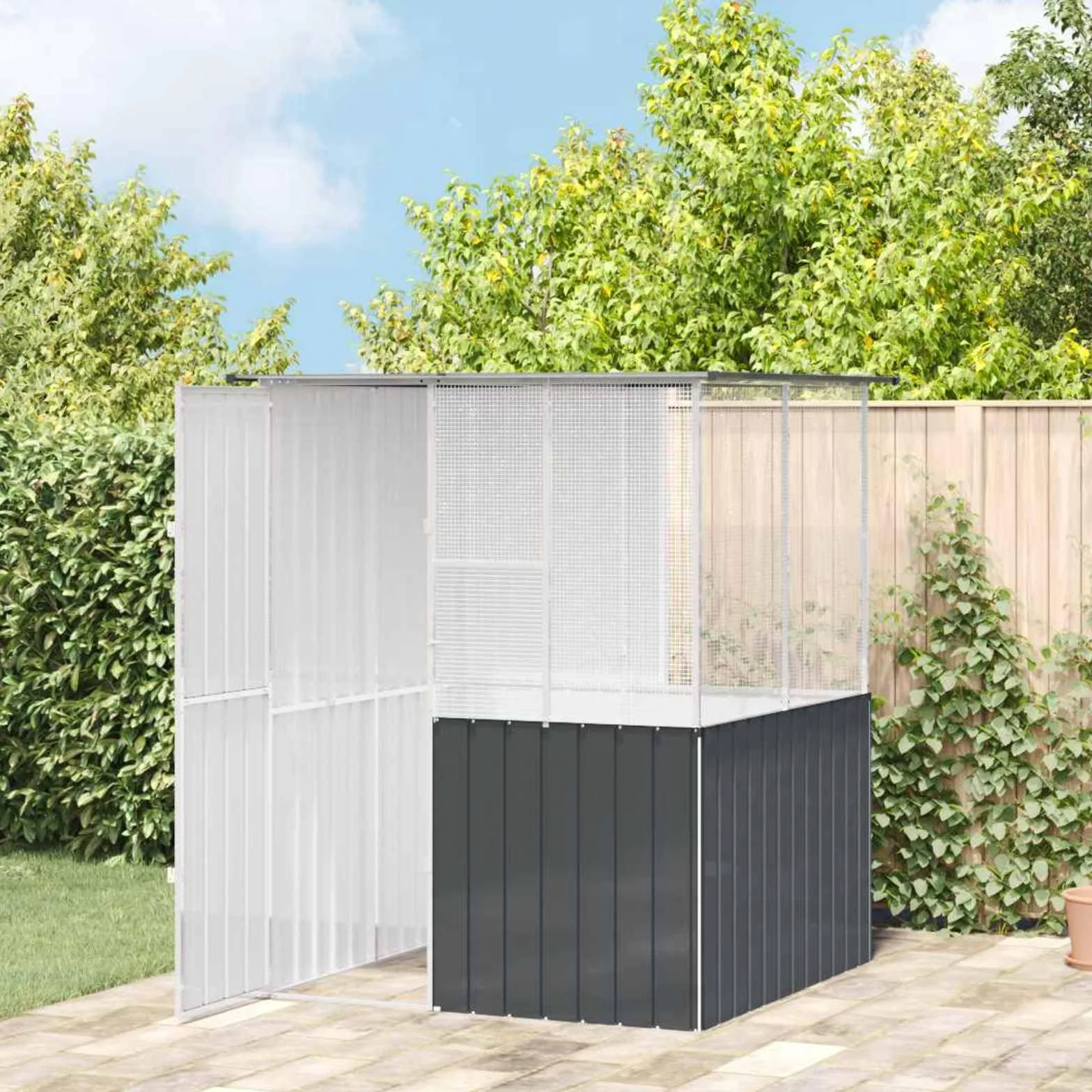 vidaXL Vogelkäfig Anthrazit 165 x 165 x 200 cm Verzinkter Stahl, Moderne Garten- und Terrassen-Vogelbauer, strapazierfähiger Außen-Aviary, stylisches Zuhause, sicheres Gehege