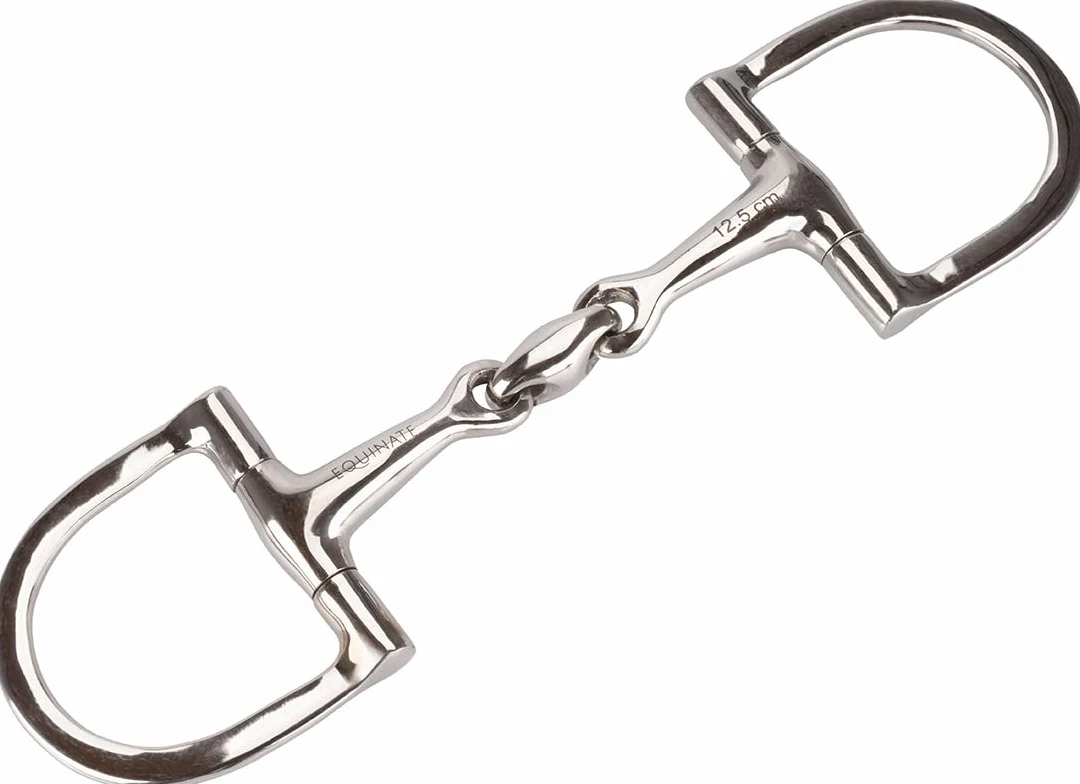 Equinate D-Ring Trense Edelstahl 16mm doppelt gebrochen 14,5cm - Anatomisch geformtes maulfreundliches Gebiss mit sanfter Einwirkung - Lasergravierte Größenangabe