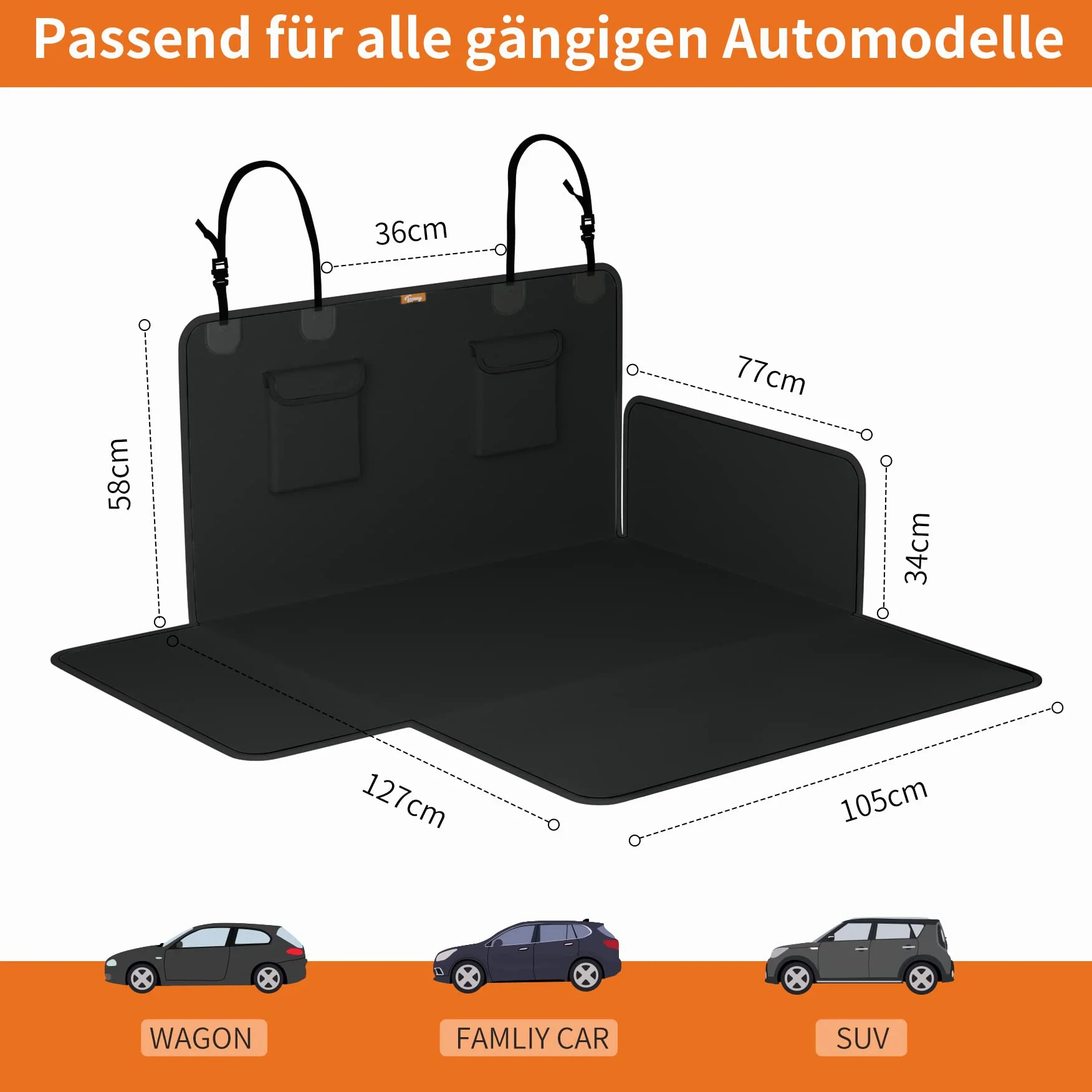 Kofferraumschutz Hund mit Seitenschutz & Stoßstangenschutz – Wasserdicht, reißfest & pflegeleicht, universale Kofferraum-Schutzmatte für Hunde, passend für SUV, Kombi & Kleinwagen – schwarze Kante