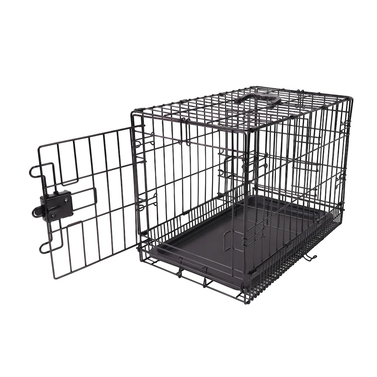 Amazon Basics Zusammenklappbarer Hundekäfig aus Metalldraht mit Bodenschale, Einzeltür, Schwarz, L 61 x B 46 x H 51 cm