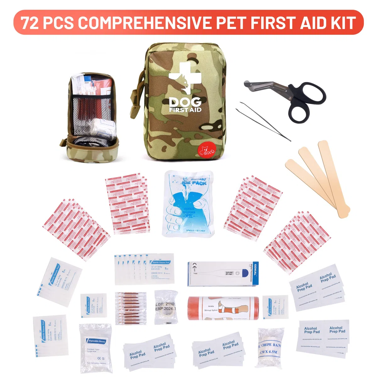 Erste-Hilfe-Set für Hunde,Katzen,Kleintiere, Reiseapotheke Hund,Erste-Hilfe Haustiere, Gesundheitsprodukte für Hunde,perfekt für die Pflege zu Hause und für Notfälle auf Reisen im Freien,mit 72 Teilen
