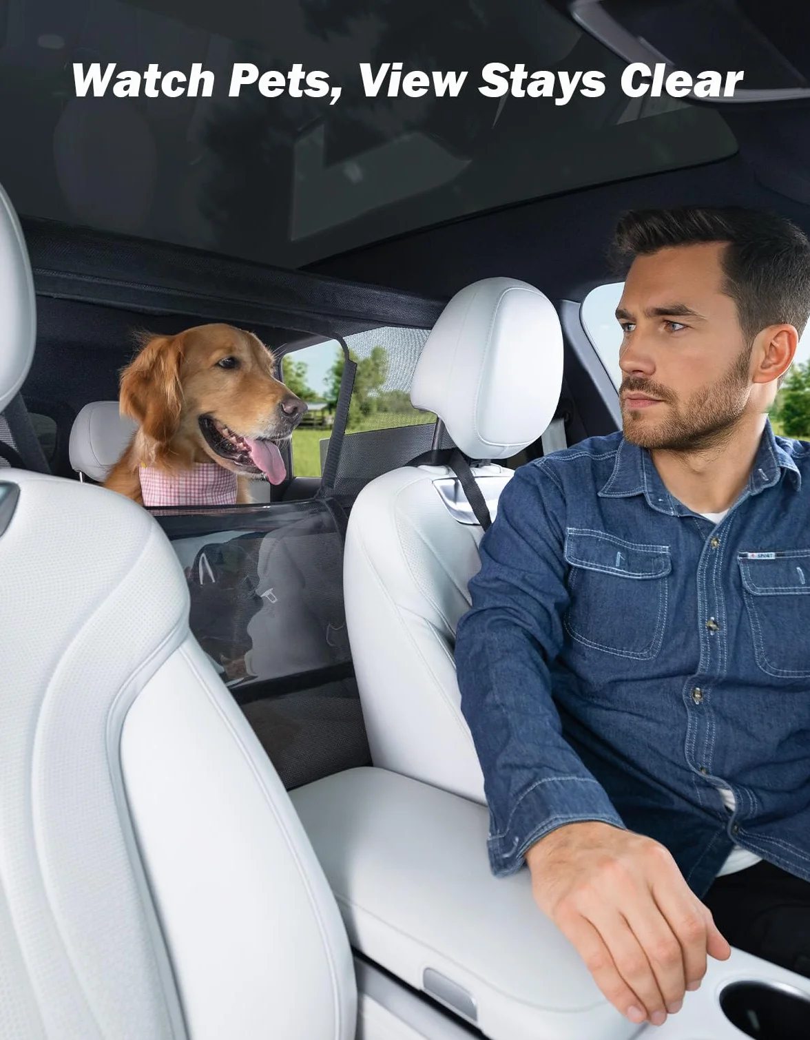 JOYTUTUS Hundegitter Auto, Schutznetz Barriere Trennnetz, mit Sichtfenster, Universal Hunde Trenngitter, 132 * 79cm, für Autos, SUVs, Lastwagen