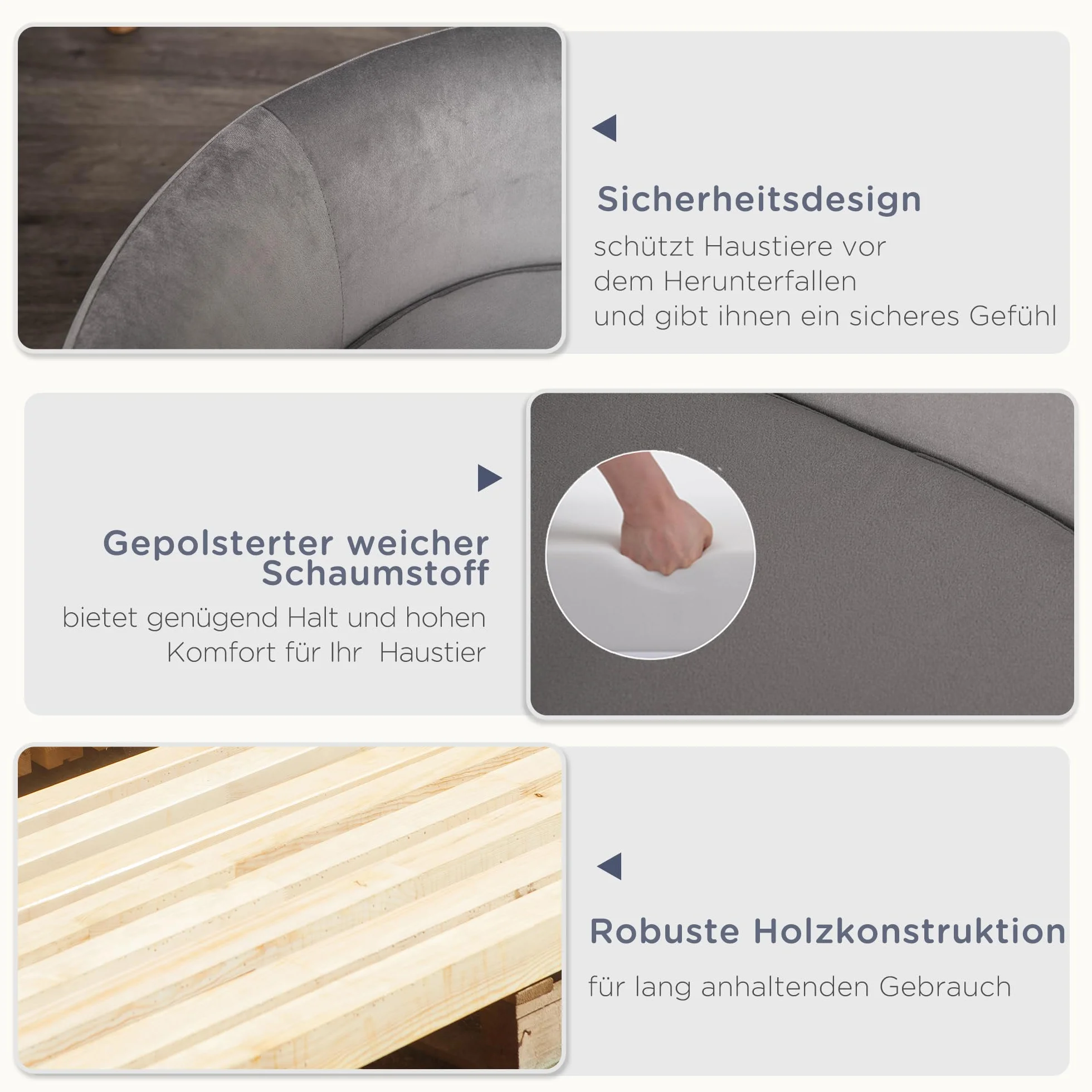 PawHut Hundesofa Hundebett aus holländischem Samt Hundecouch mit Rückenlehne, Holzbeine, Kissen, Katzensofa mit weicher Polsterung für kleine Hunde 86 x 55 x 33 cm Hellgrau