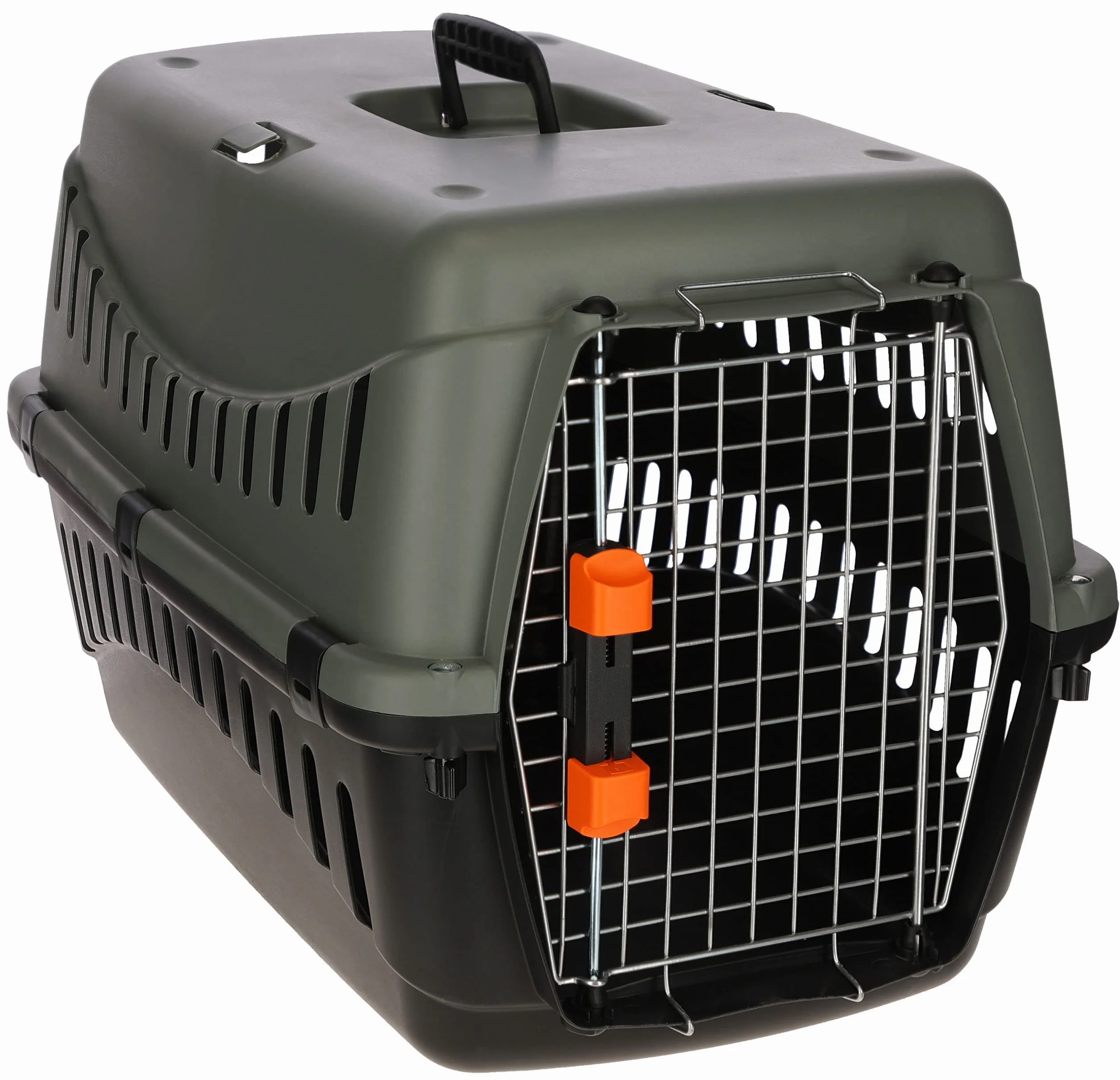 Kerbl Pet Transportbox Eco, Hunde, Katzen, anthrazit/graugrün, 60x40x38,5cm, Kunststoff, 5-15kg, flugtauglich, mit Metalltür